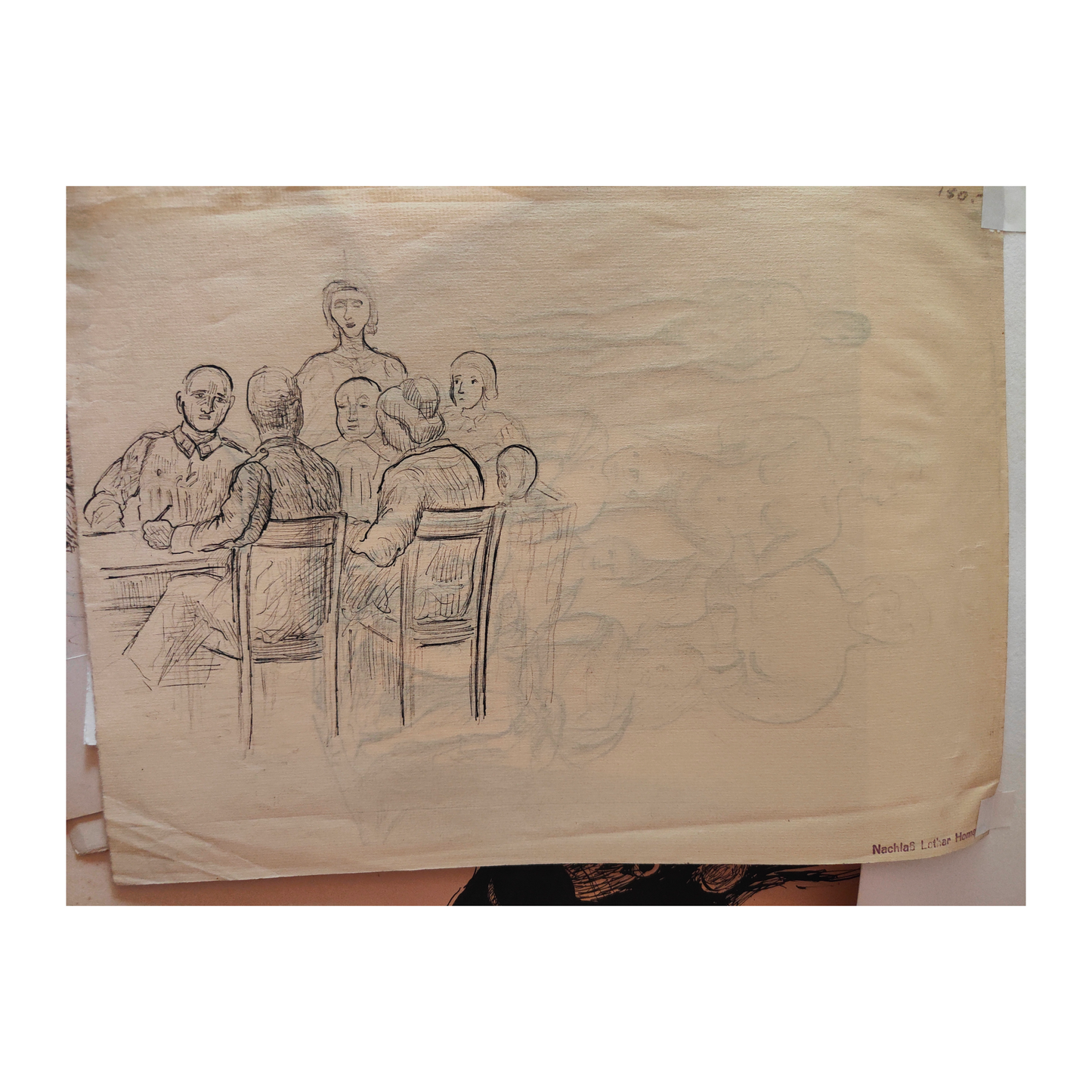 Nus (Au Dos à Table) dessin encre Lothar Homeyer nus artistiques recto verso table art allemand authentique