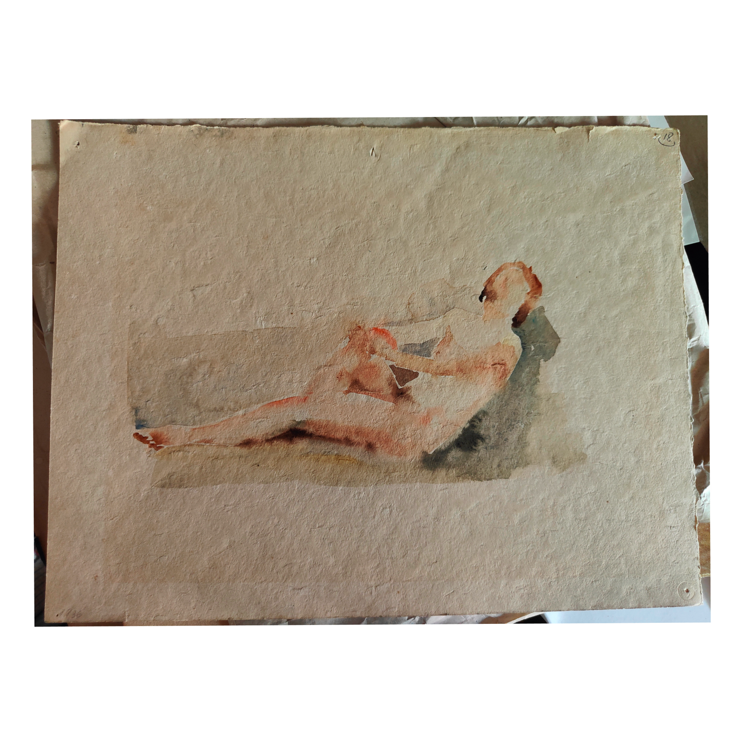 Nu Allongé aquarelle Matthias Profittlich nu artistique art moderne allemand authentique