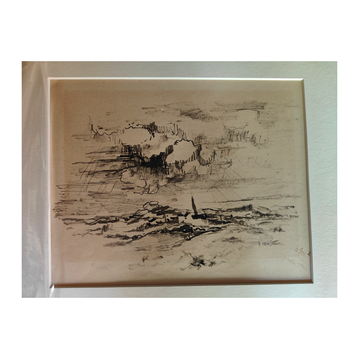 Paysage dessin encre Otto Wolfgang Stein paysage art moderne allemand authentique