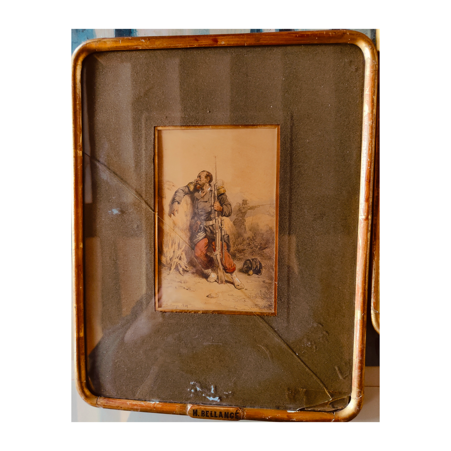 Soldat blessé aquarelle Hippolyte Bellangé scène militaire guerre art français XIXe siècle authentique