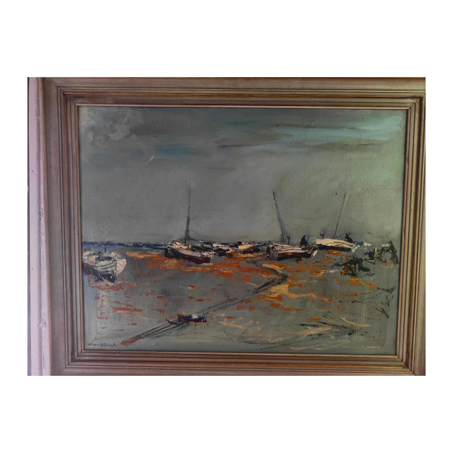 Sur la Grève huile sur toile Henryk Bloch paysage marin côtier art moderne français 76x61 cm 650 euros
