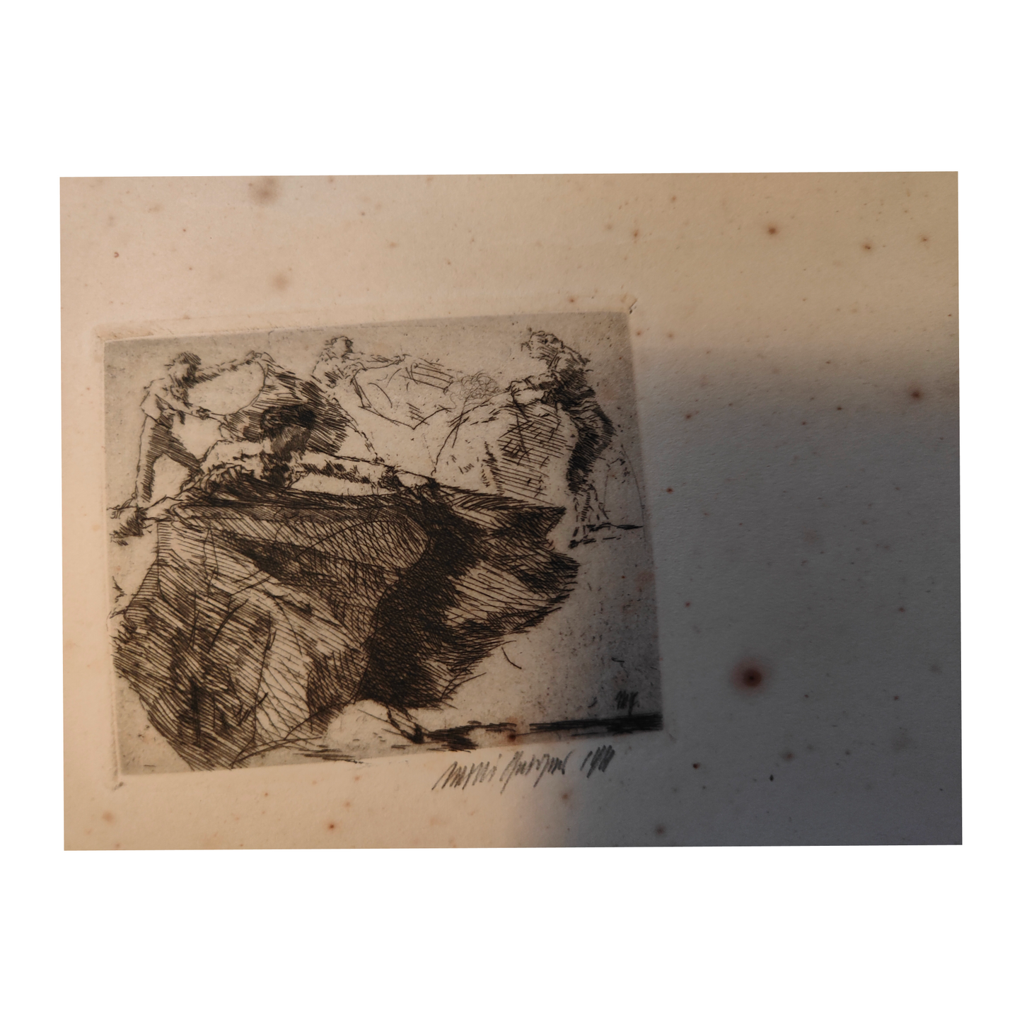 Tauromachie gravure Willi Geiger scène taurine corrida torero et taureau art graphique