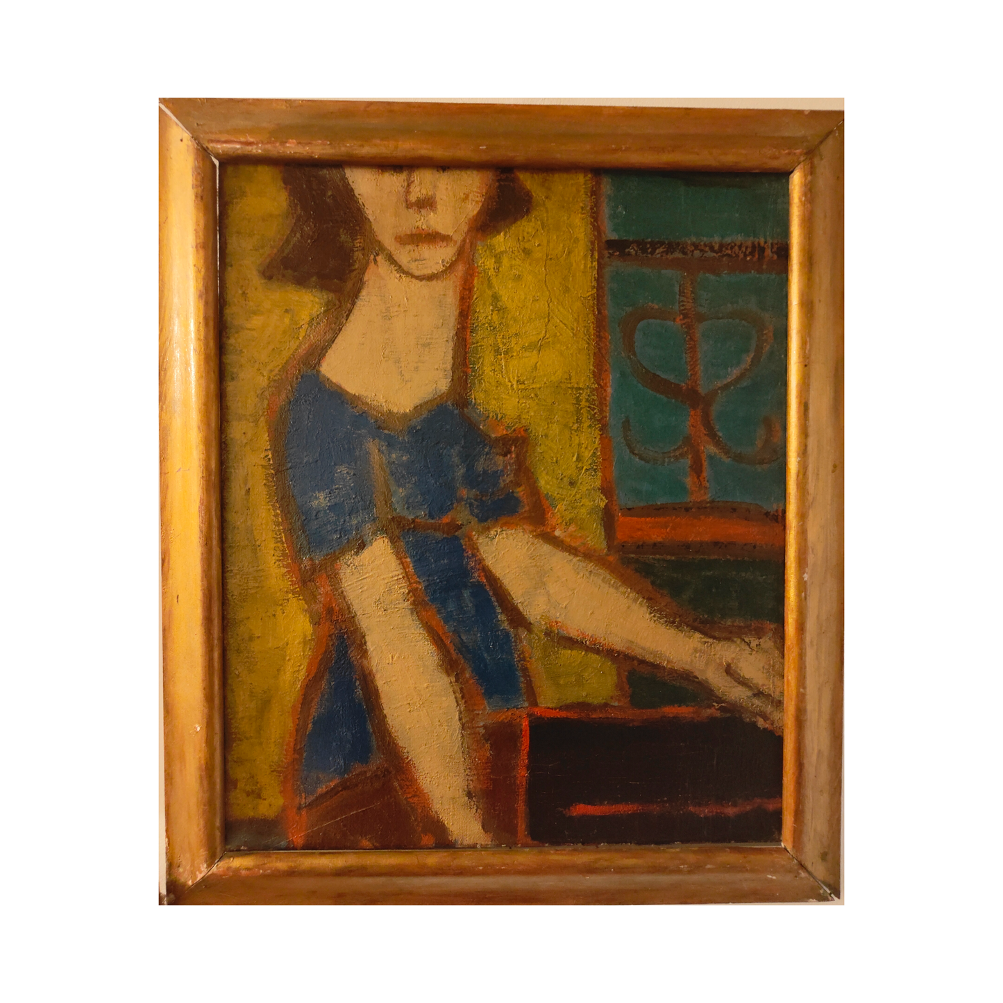 Femme à la fenêtre huile Otto Mizera art moderne figuratif 55x63 cm scène intimiste 1700 euros encadré