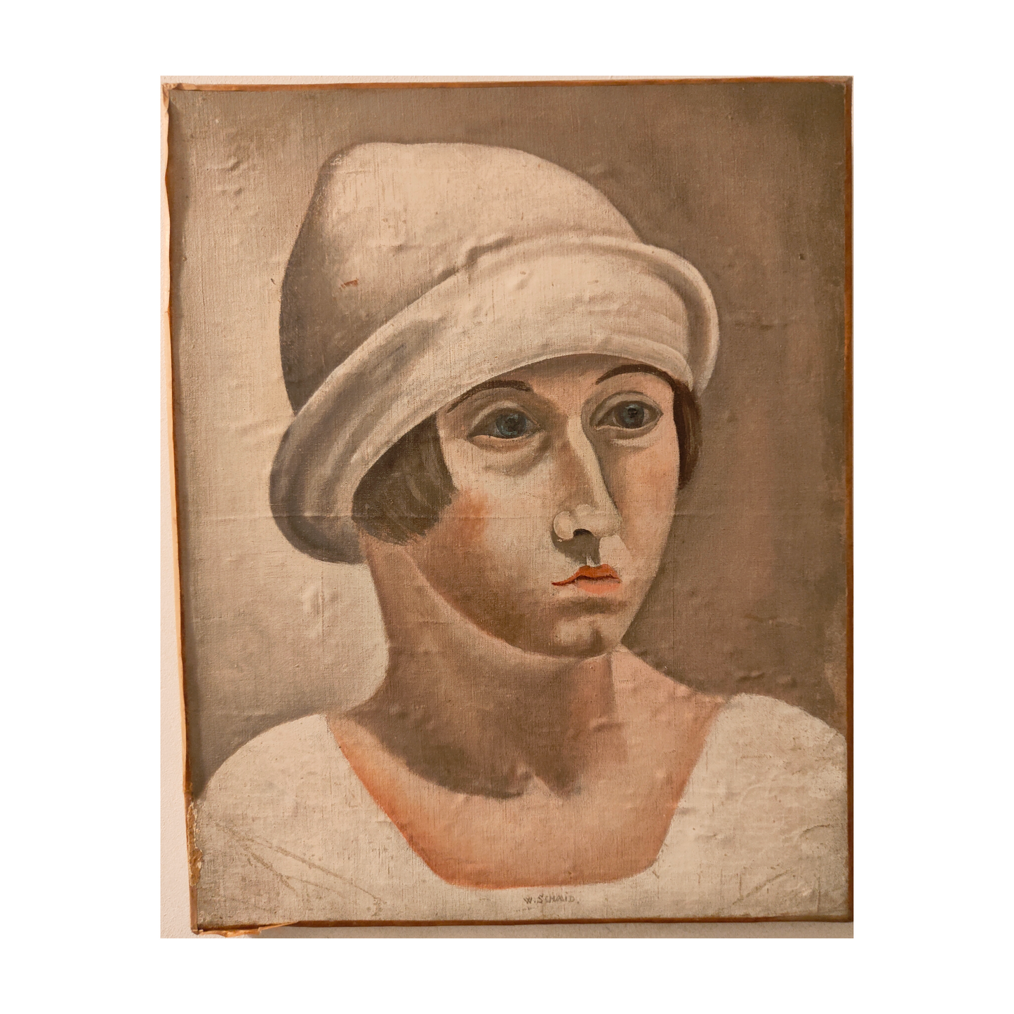 Portrait de Garçonne huile Wilhelm Schmid art moderne portrait féminin années 1920 33x40 cm 1400 euros