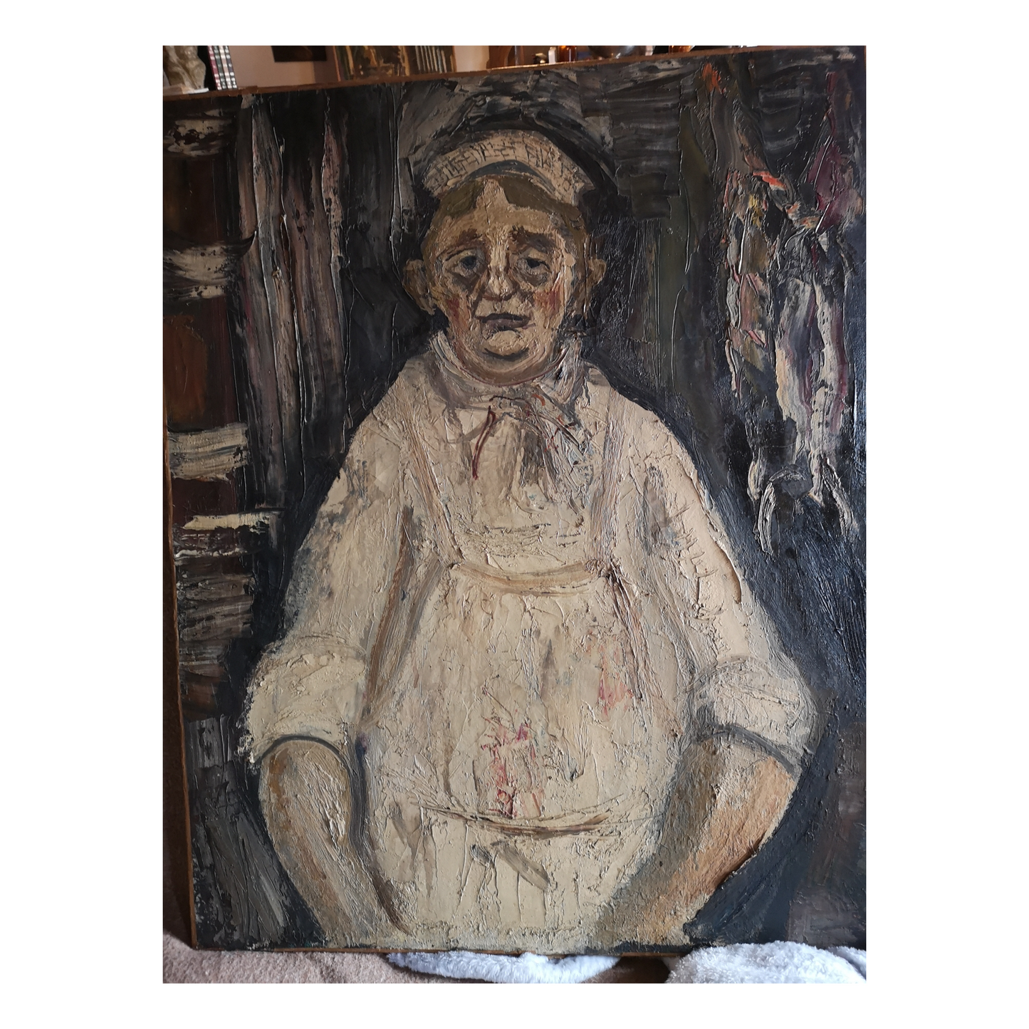 Le Boucher huile sur toile Gabriel Dauchot scène métier artisanat art français 100x81 cm 450 euros