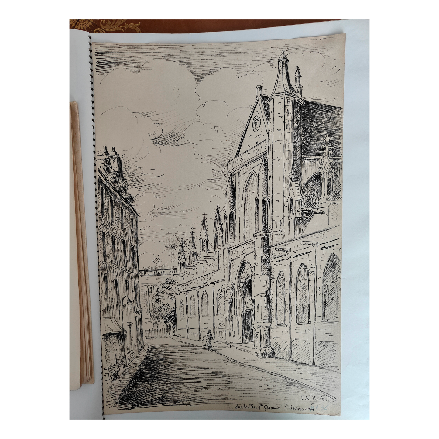 St Germain l'Auxerrois dessin encre Louis Alexandre Montal architecture gothique église Paris art français authentique