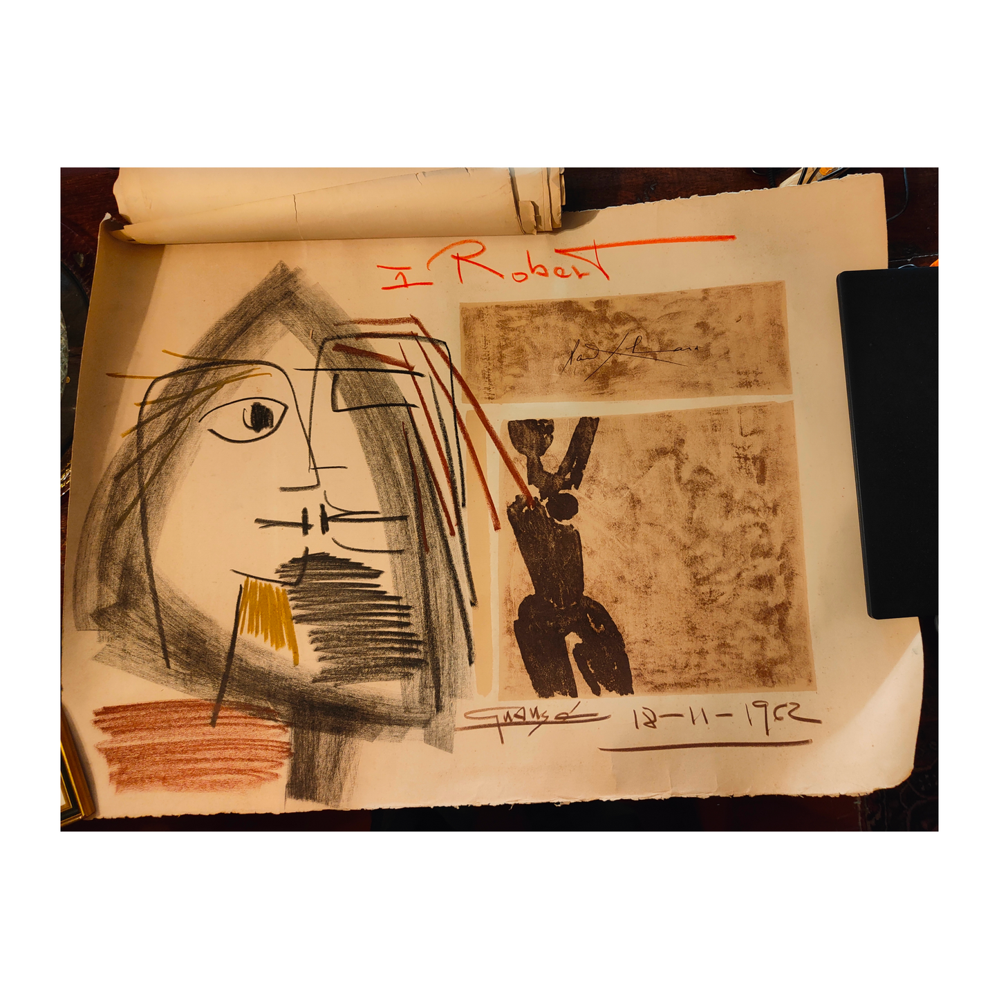 De la Force de l'Amour mixte sur lithographie Antonio Guansé scène romantique illustration artistique art contemporain