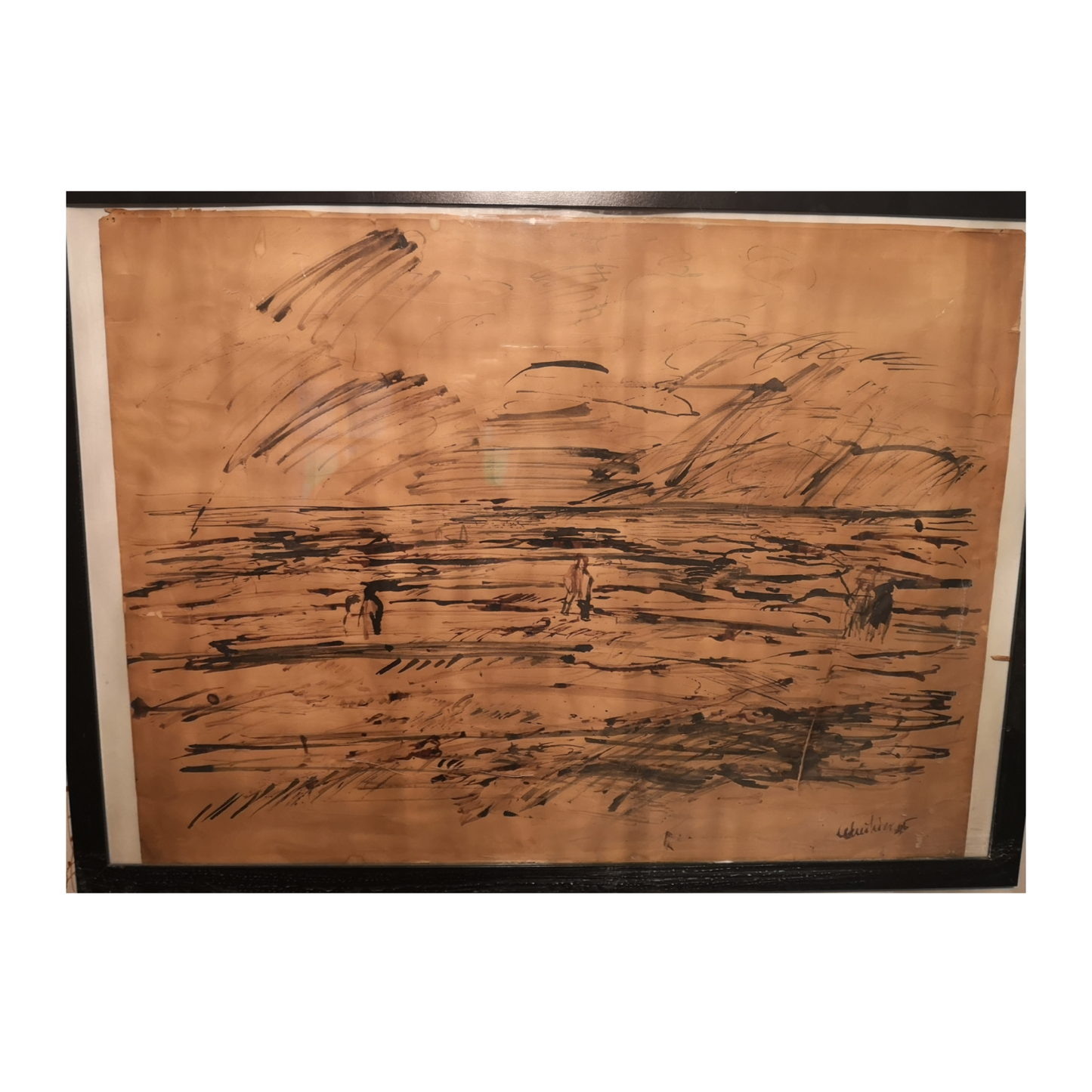 Dans le champs dessin encre Isaac Celnikier scène rurale paysage École de Paris art moderne français 500 euros