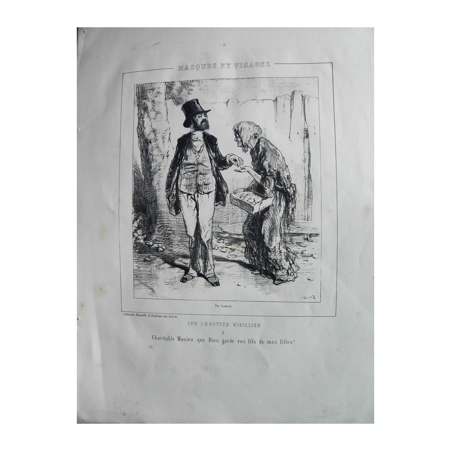 Les Lorette Vieillies série de 5 lithographies Paul Gavarni personnages féminins scènes de rue art graphique XIXe siècle