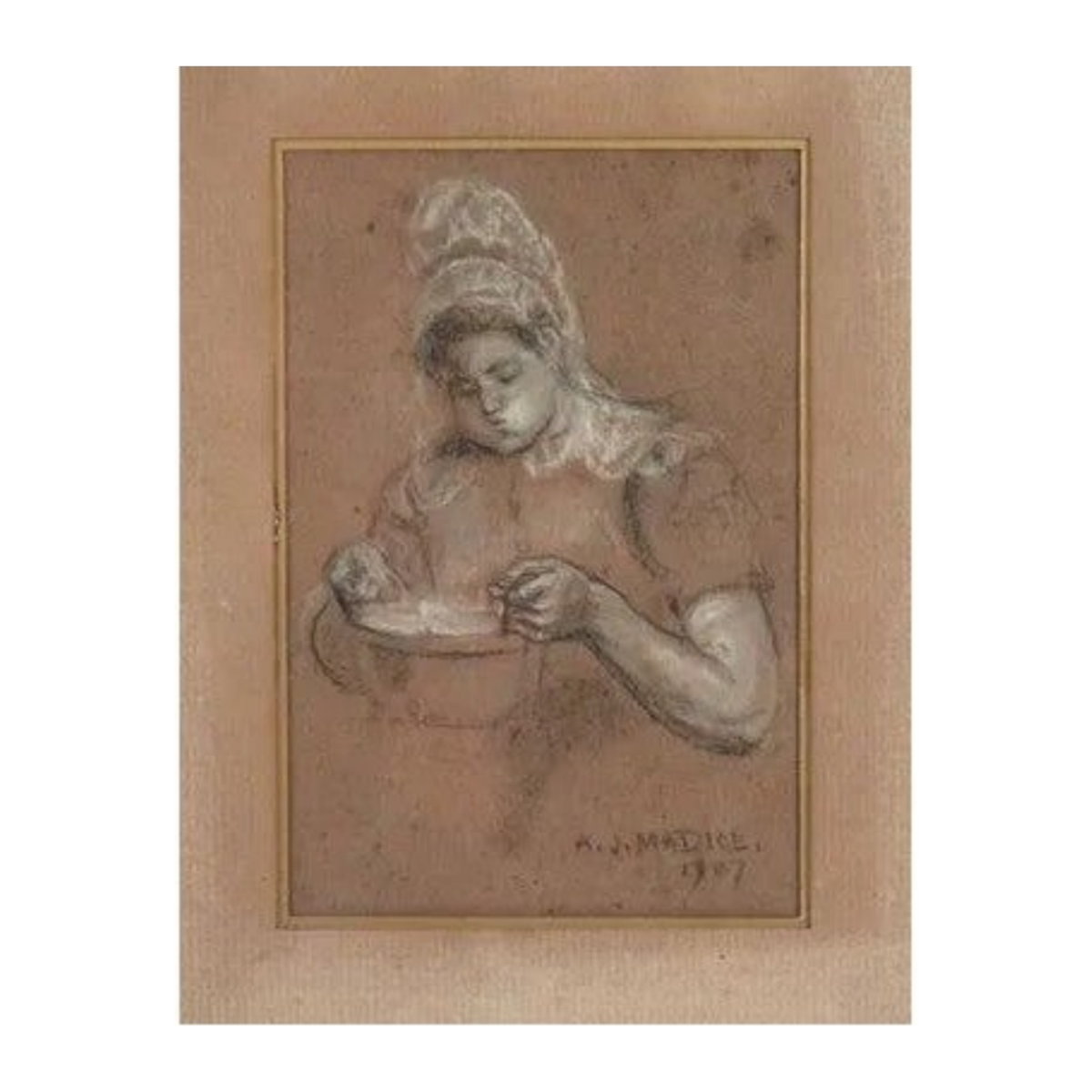 Adrien Jean MADIOL (1845-1927)
La marmite, 1907
Mine de plomb et pastel sur papier, signé et daté en bas à droite