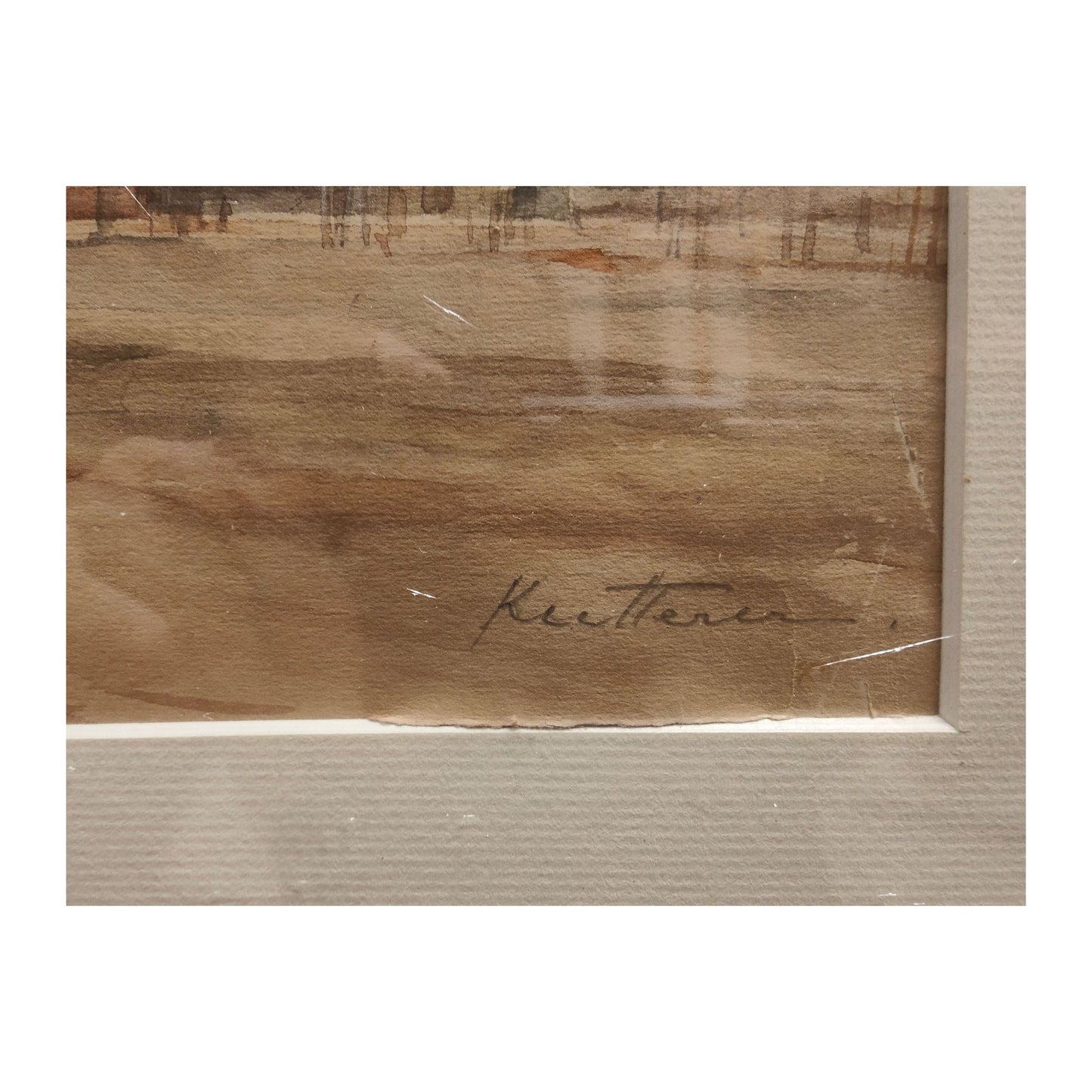 Aquarelle paysage de Moselle par August Kutterer, peintre allemand, 23x29cm, bien encadrée