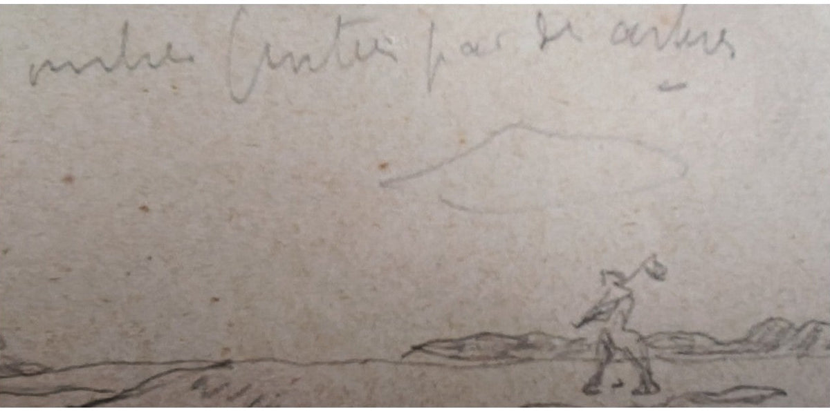 Image traitée - petit dessin au crayon personnage sur la grève- Paul-Elie Gernez (1888-1948)