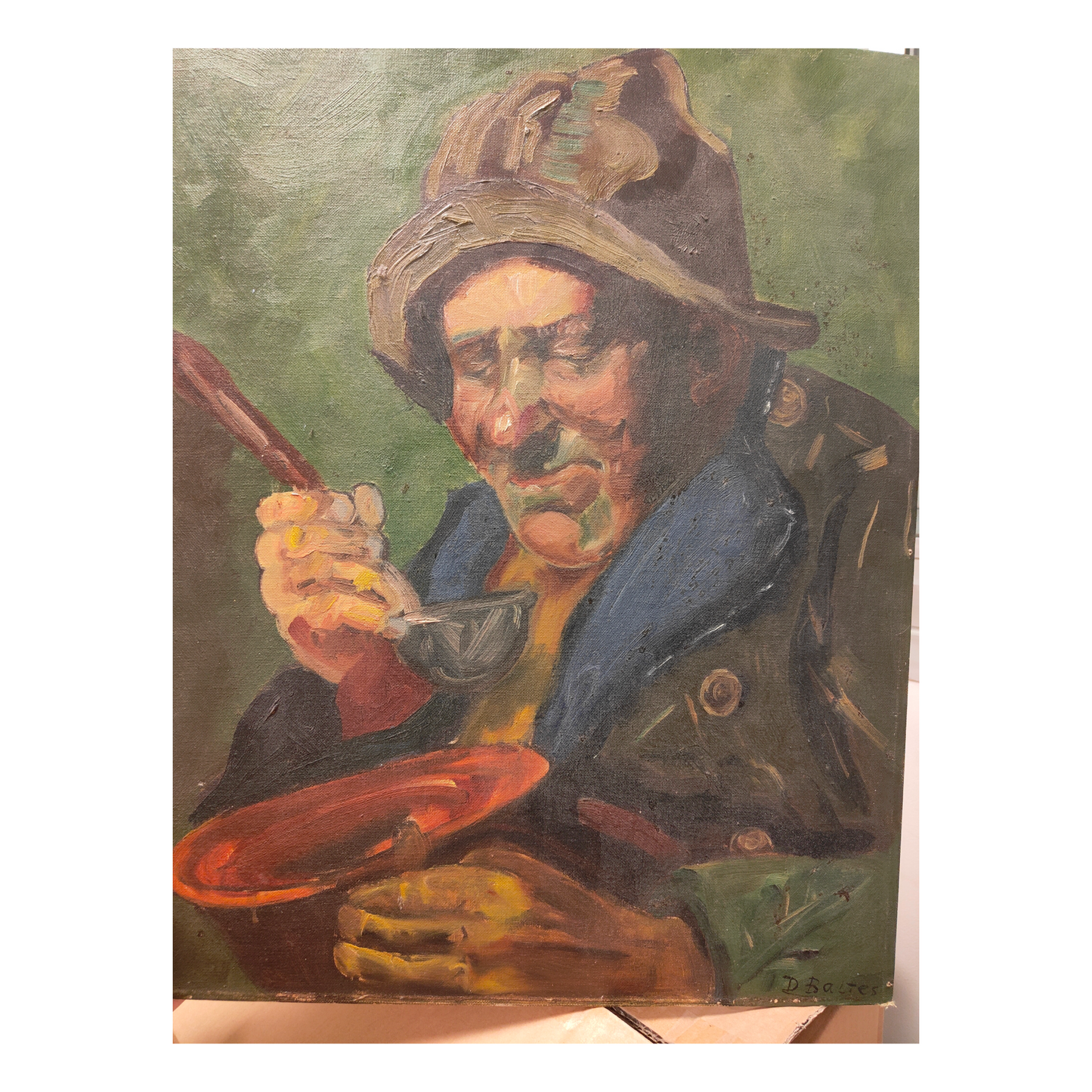 La Soupe du Pêcheur huile sur carton D. Baltes scène de pêcheur vie quotidienne art moderne 300 euros