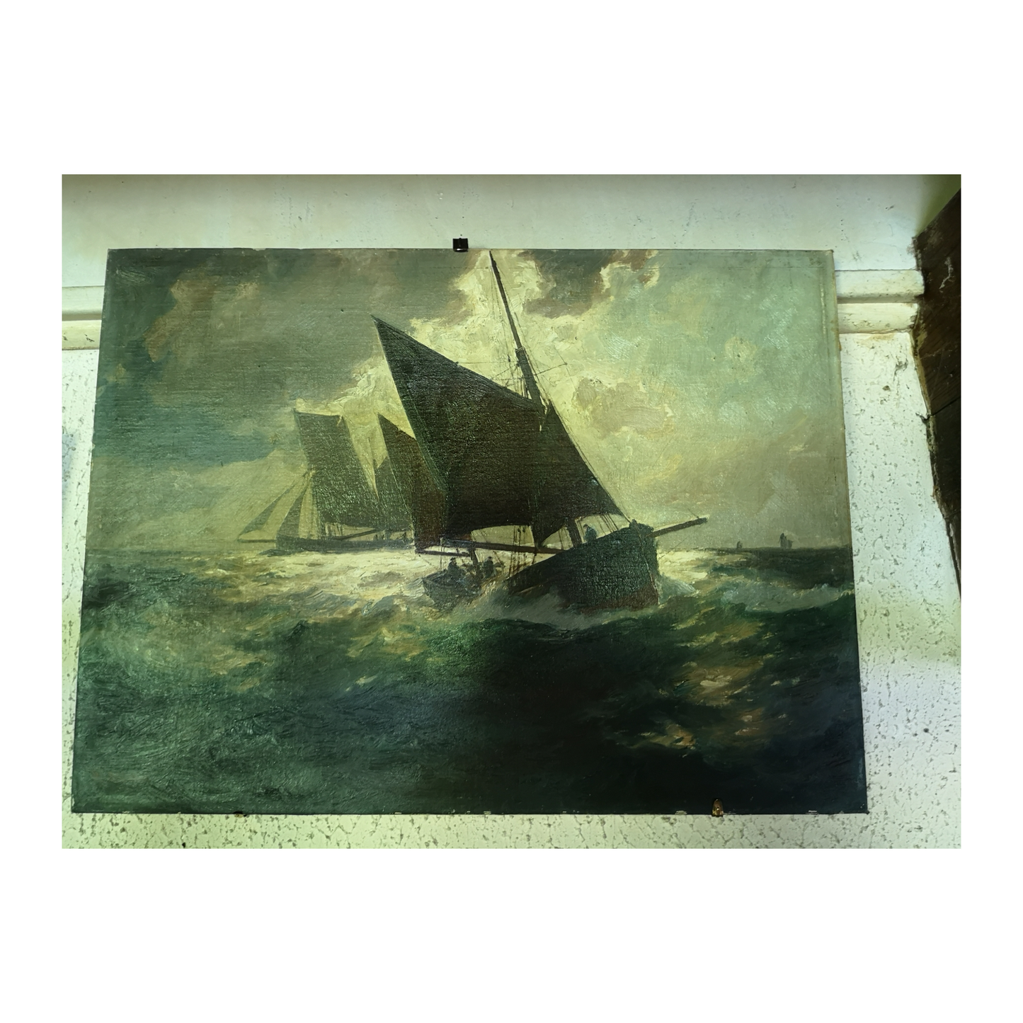 Par Mer Forte huile sur toile marine tempête paysage marin art français 67x52 cm 450 euros
