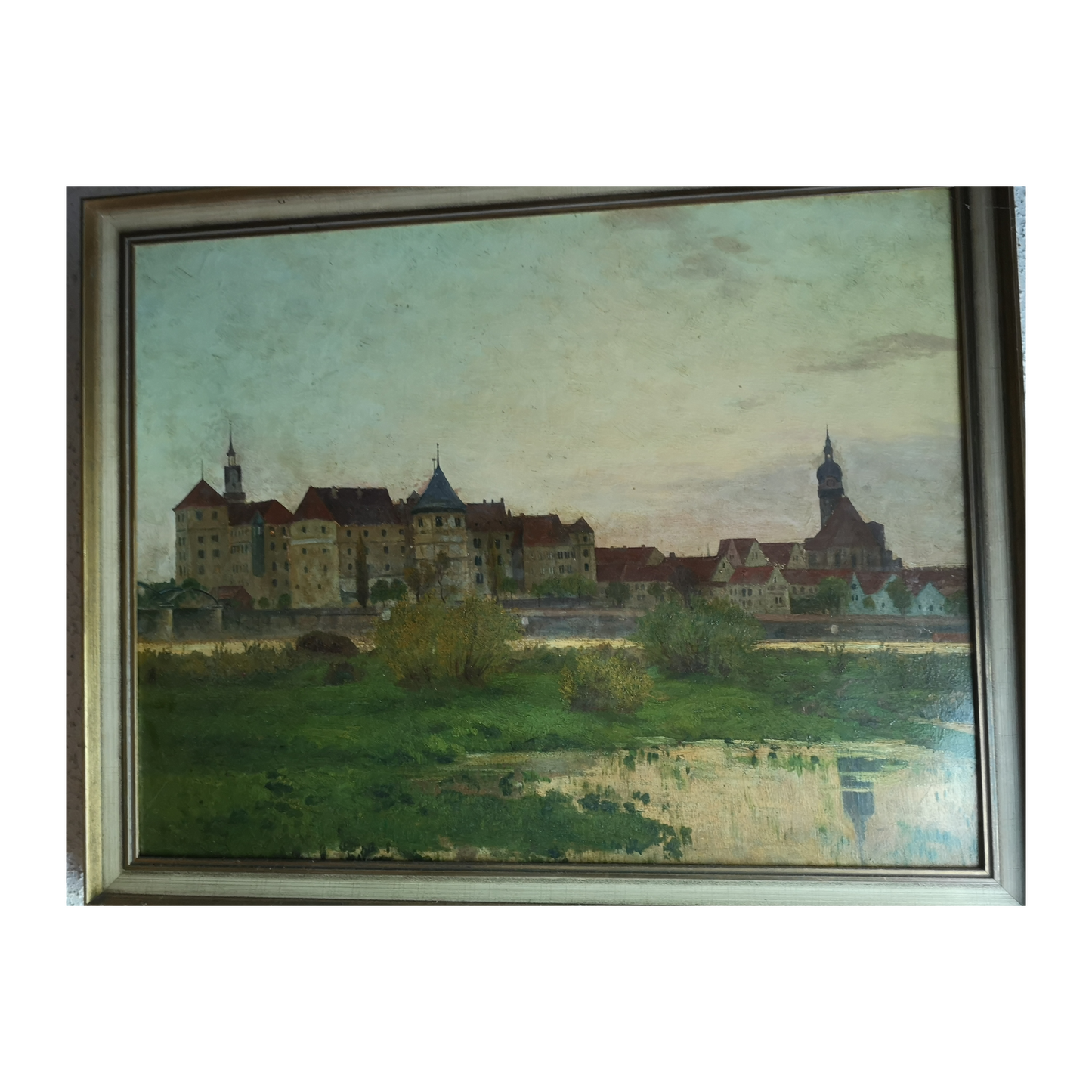 Aux abords de la ville huile sur toile École Allemande paysage urbain art allemand moderne 350 euros