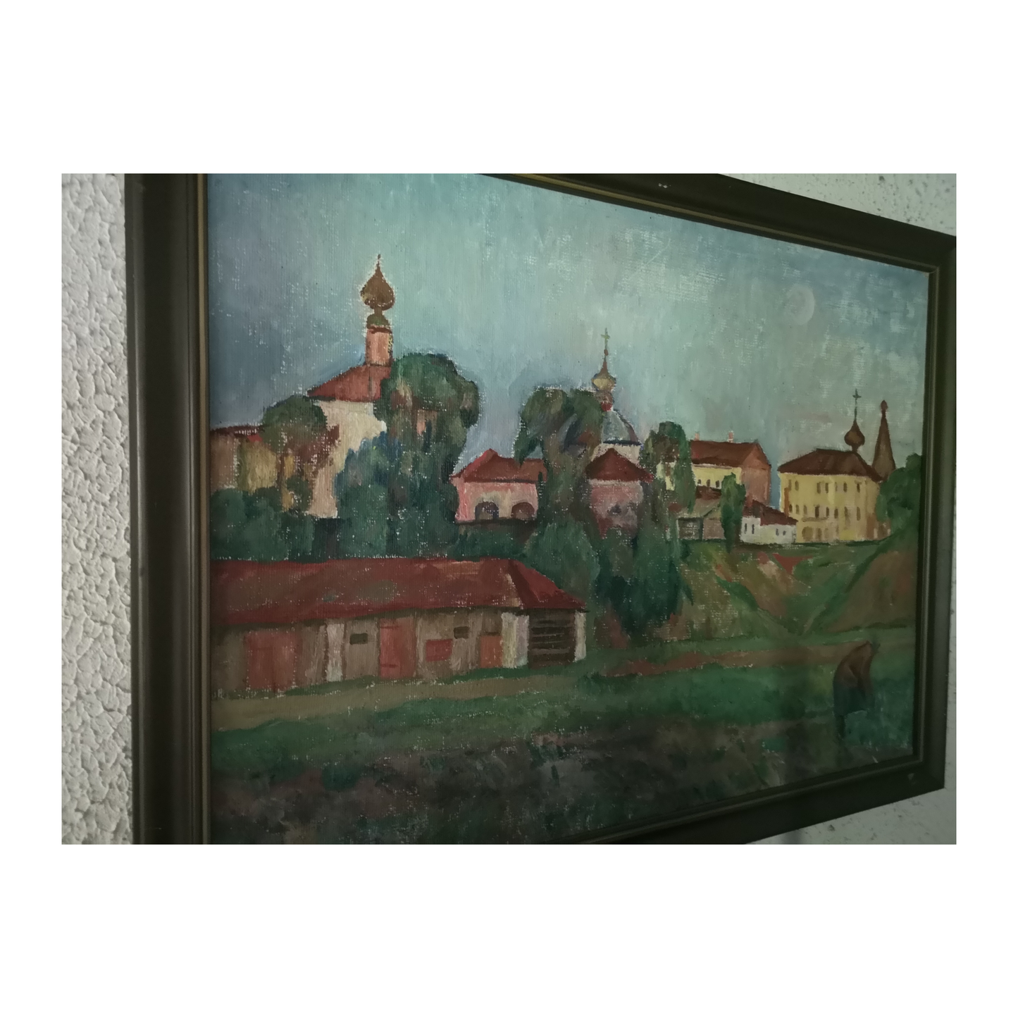 Au Village huile sur toile École Russe scène rurale villageoise art russe moderne 300 euros