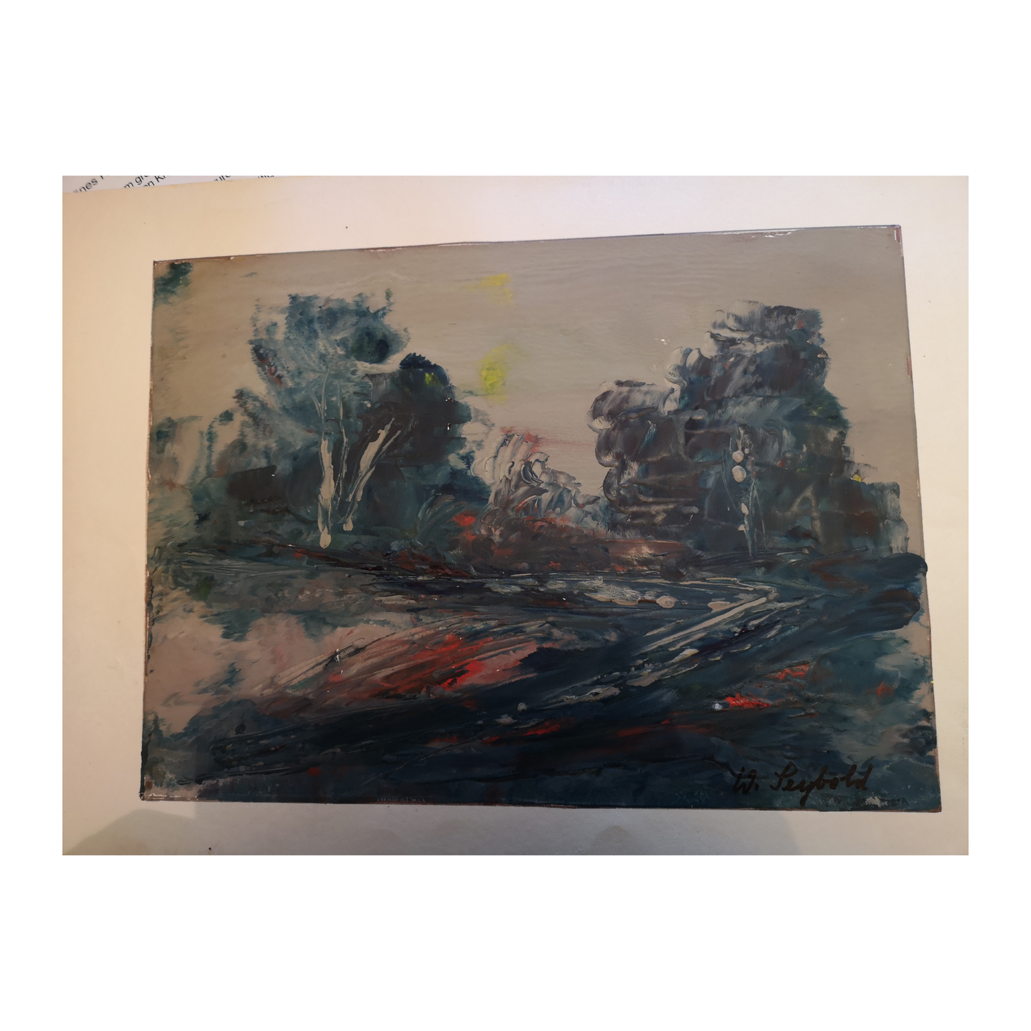 Paysage huile sur papier Willy Seybold scène naturelle panorama campagne art moderne