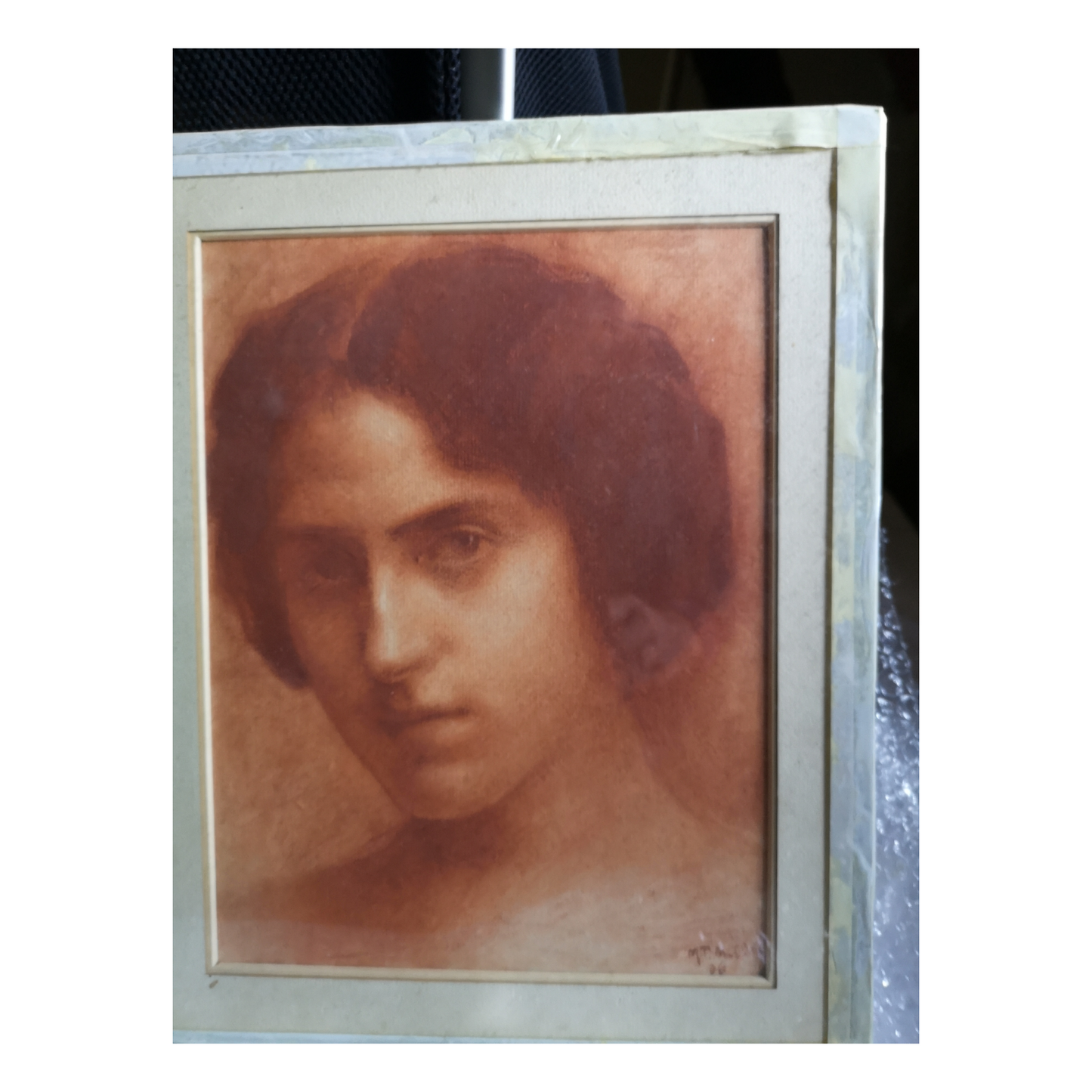 Portrait dessin sanguine M. T. Muller portrait technique sanguine art français authentique