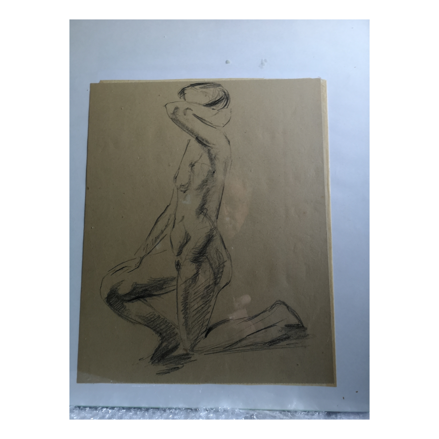 Nu un genou à terre dessin Fritz Solomonski nu artistique pose académique art moderne européen authentique