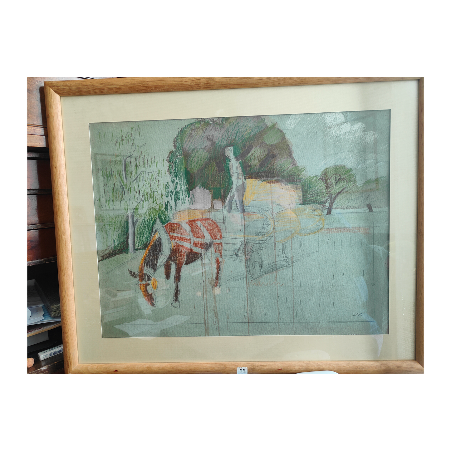 La Carriole pastel Alfred Reth scène rurale École de Paris art moderne français 79x62 cm 850 euros