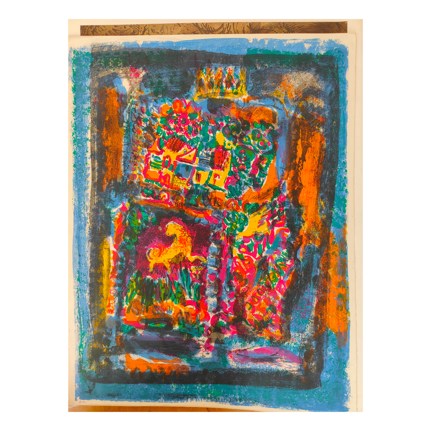 Le Couronnement lithographie Jacques Yankel scène cérémonielle personnage couronné art contemporain graphique