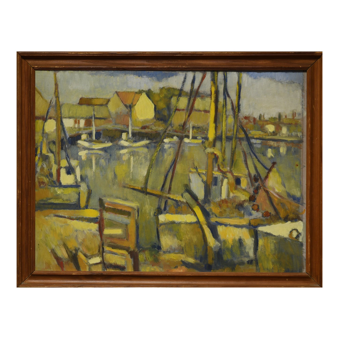 Le Port huile sur carton Josef Bauer scène portuaire bateaux paysage maritime art moderne