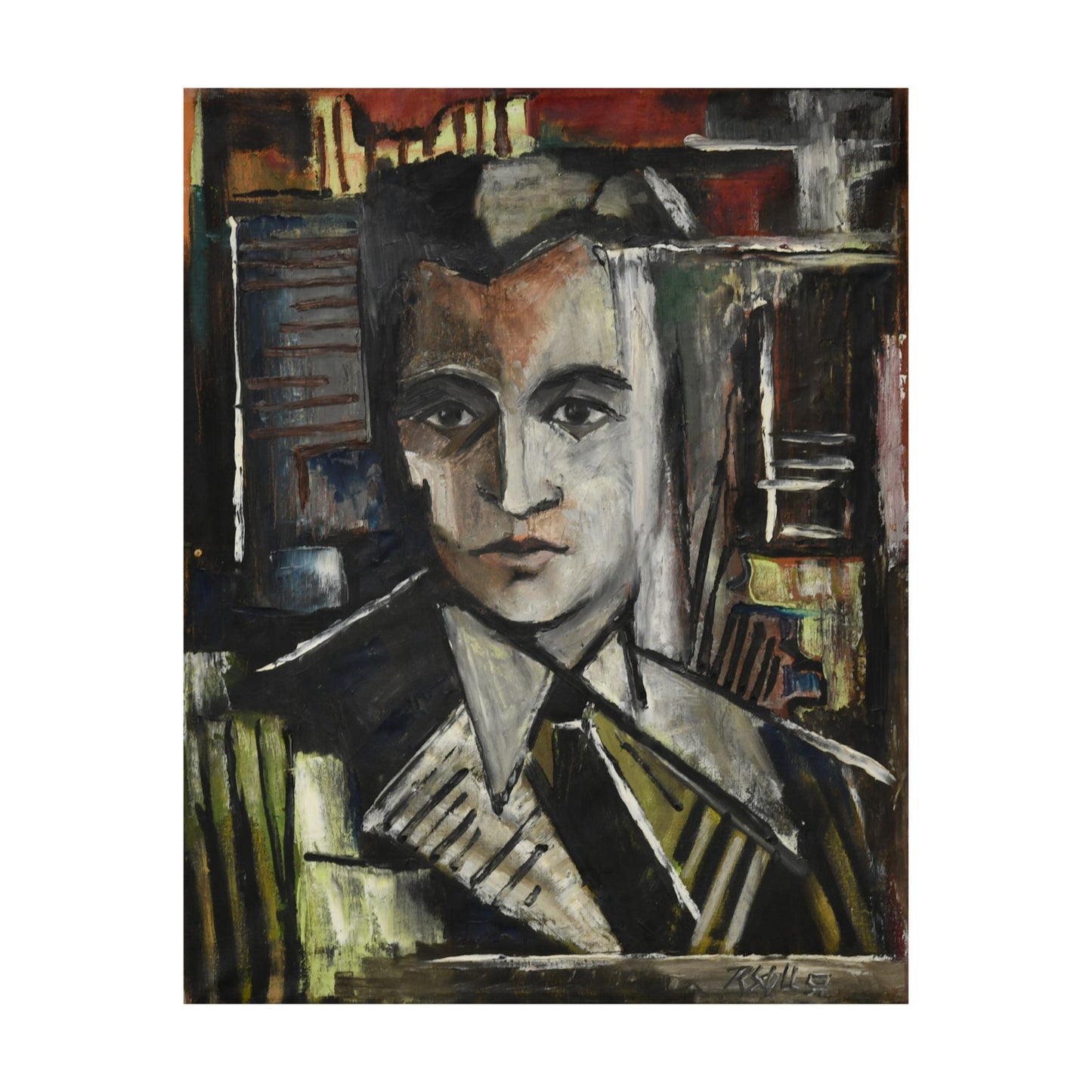 Portrait huile sur toile signature non reconnue portrait masculin art moderne