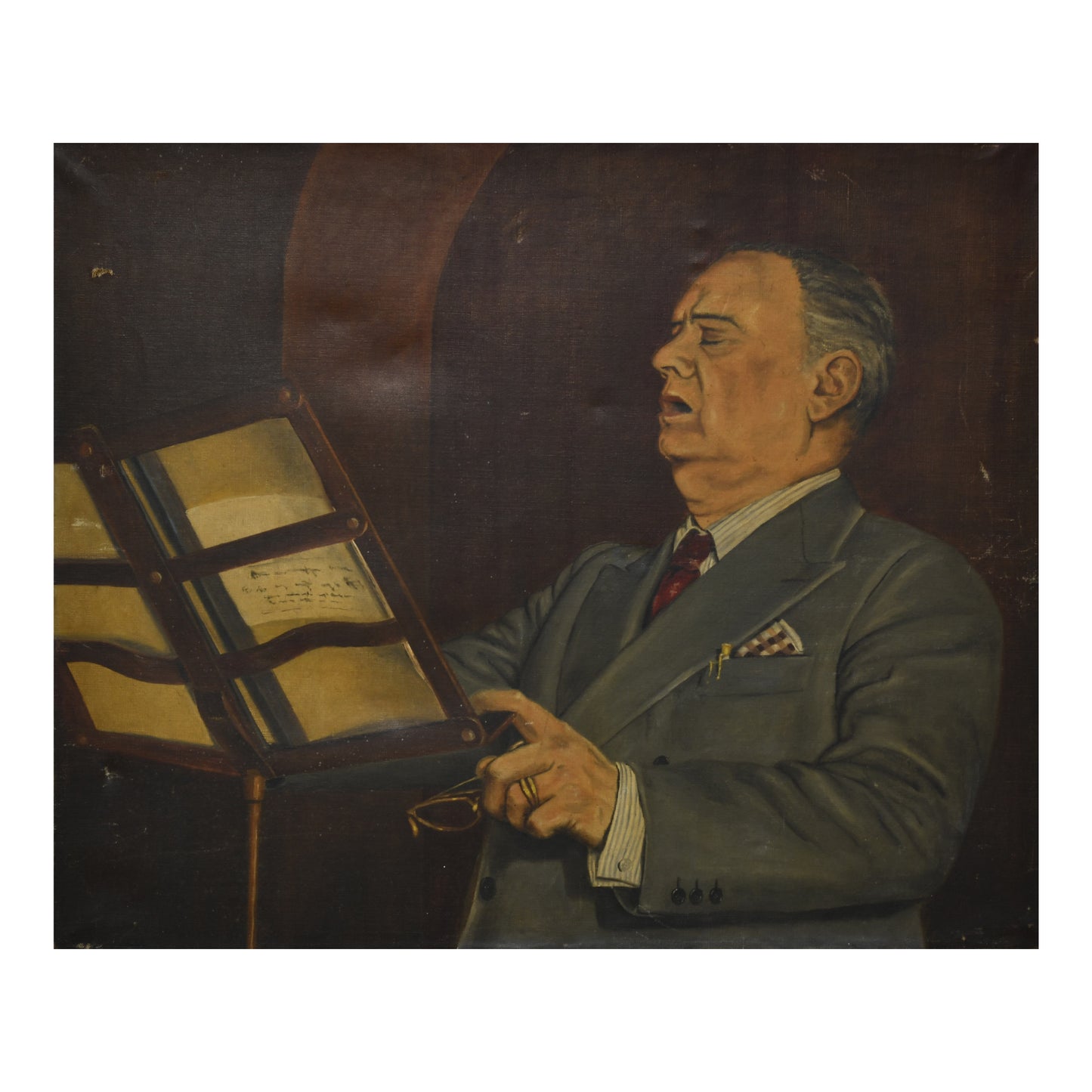 Le Chanteur d'Opéra peinture à l'huile non signée portrait masculin scène musicale performance vocale art moderne