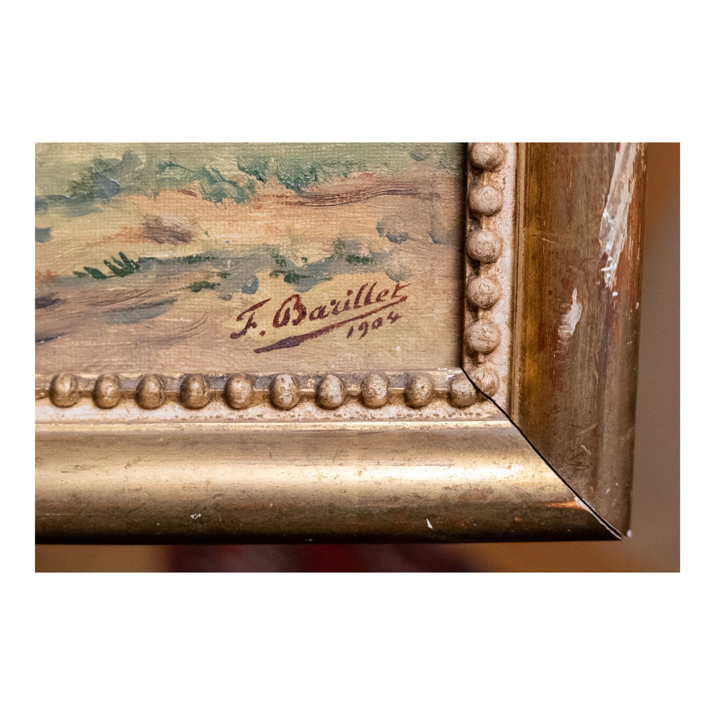 Pêcheur peinture à l'huile F. Barillet scène de pêcheur bord de rivière ou mer art figuratif moderne