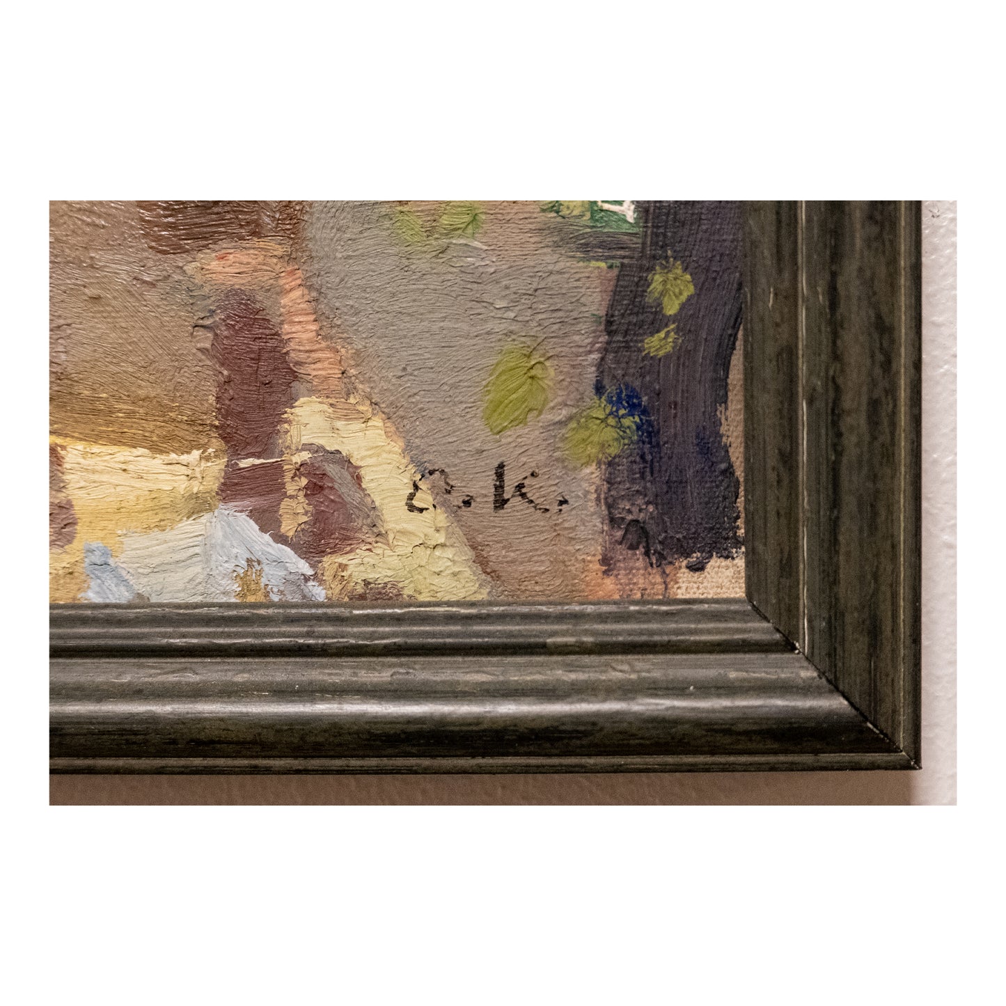 Maison huile sur toile monogrammé O.K. architecture résidentielle scène domestique art moderne