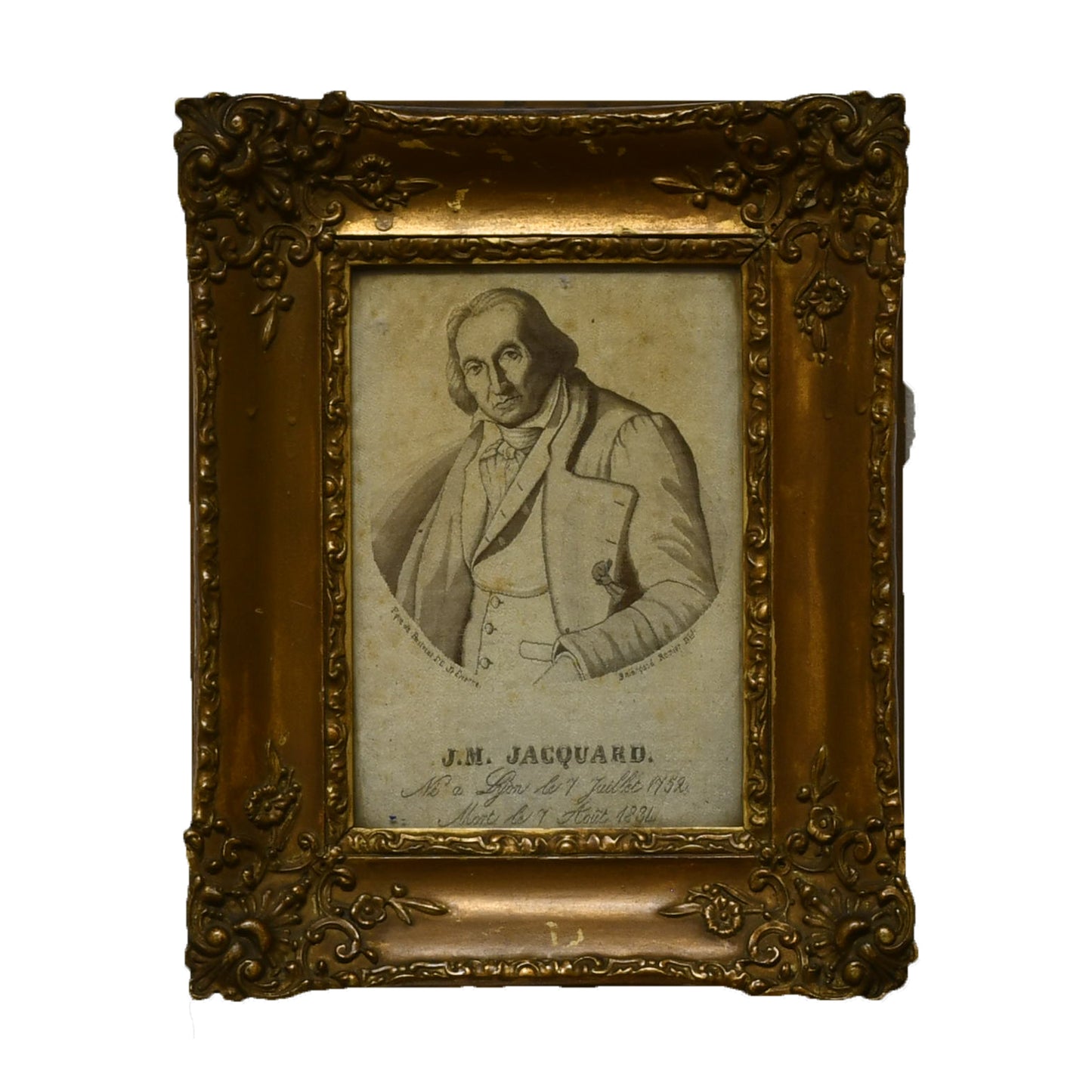 Portrait de Jacquard soie tissée Balangard Romier textile français Jacquard XIXe siècle 19x24 cm 250 euros