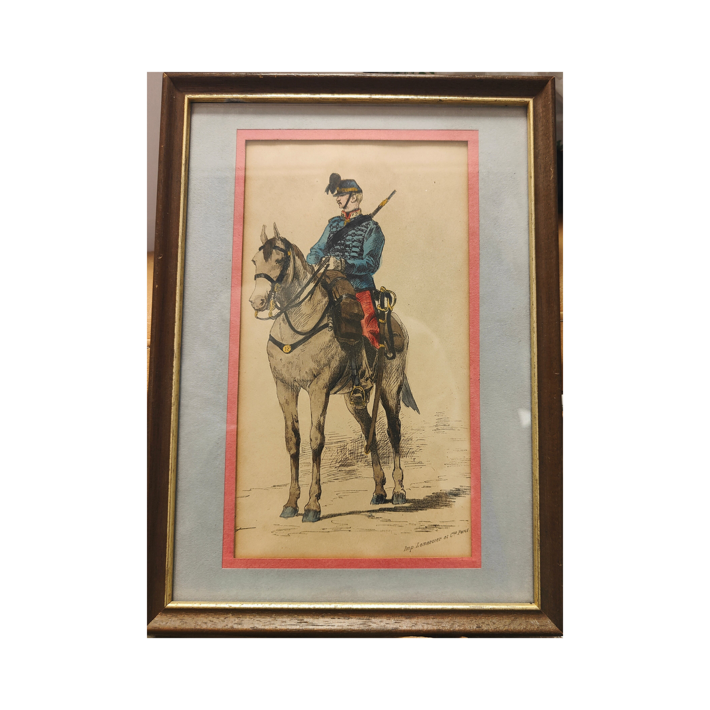 Chasseur à cheval lithographie Armand Dumaresq scène de chasse cavalier cheval fusil art graphique