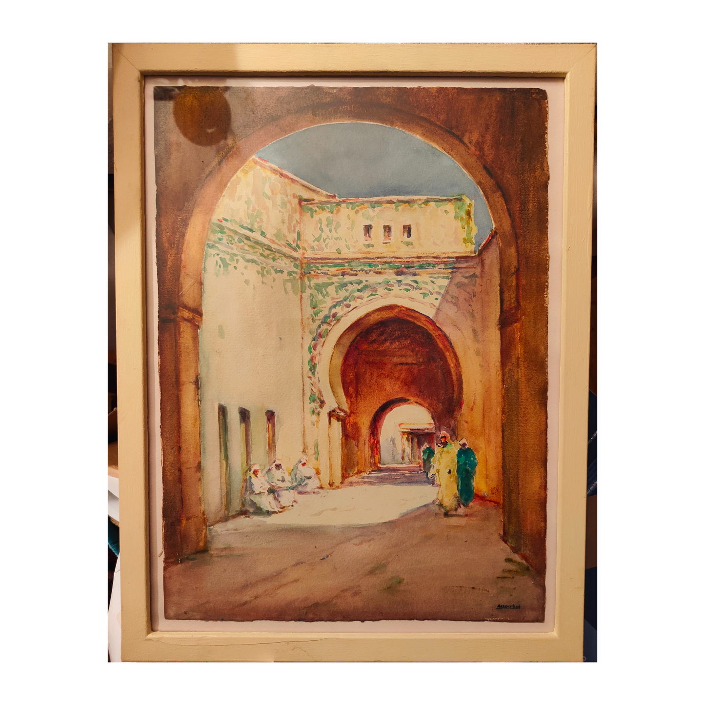 Au Maghreb aquarelle Isidore Rosenstock scène orientaliste Maghreb art français XXe siècle 32x42 cm 350 euros