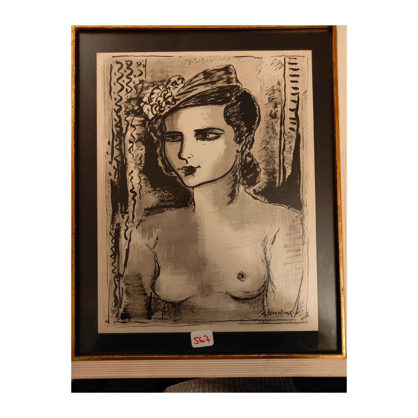 Portrait de femme en buste encre Marc Sterling Mordkha Sterling portrait féminin École de Paris 29x22 cm 850 euros