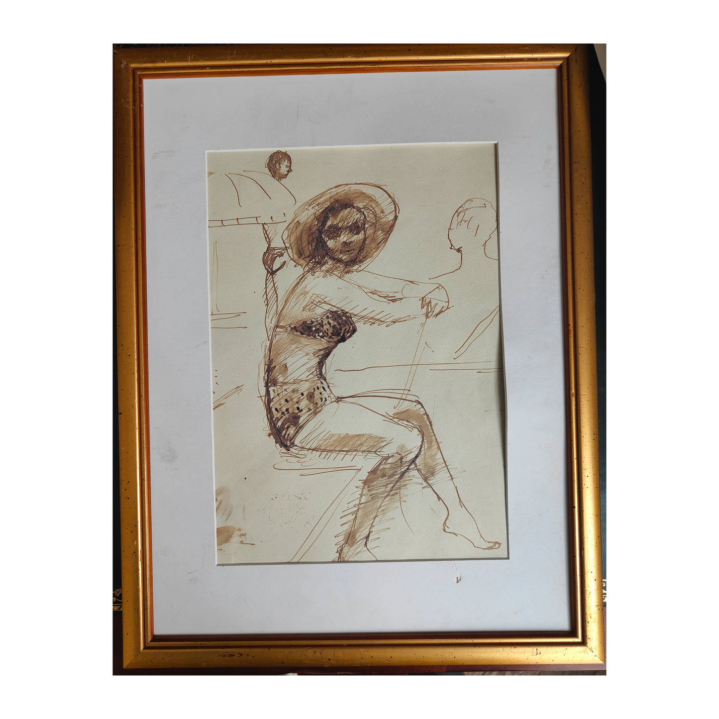 Sur la plage dessin encre Edouard Goerg scène balnéaire art expressionniste français 300 euros