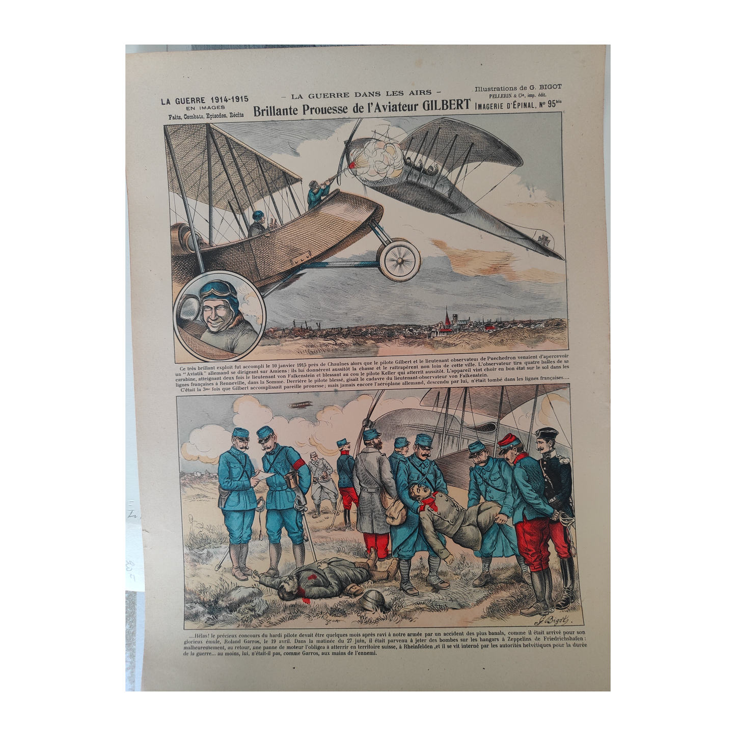 Guerre 14-18 Brillante prouesse aviateur Gilbert image d'Épinal Pellerin aviation militaire française authentique