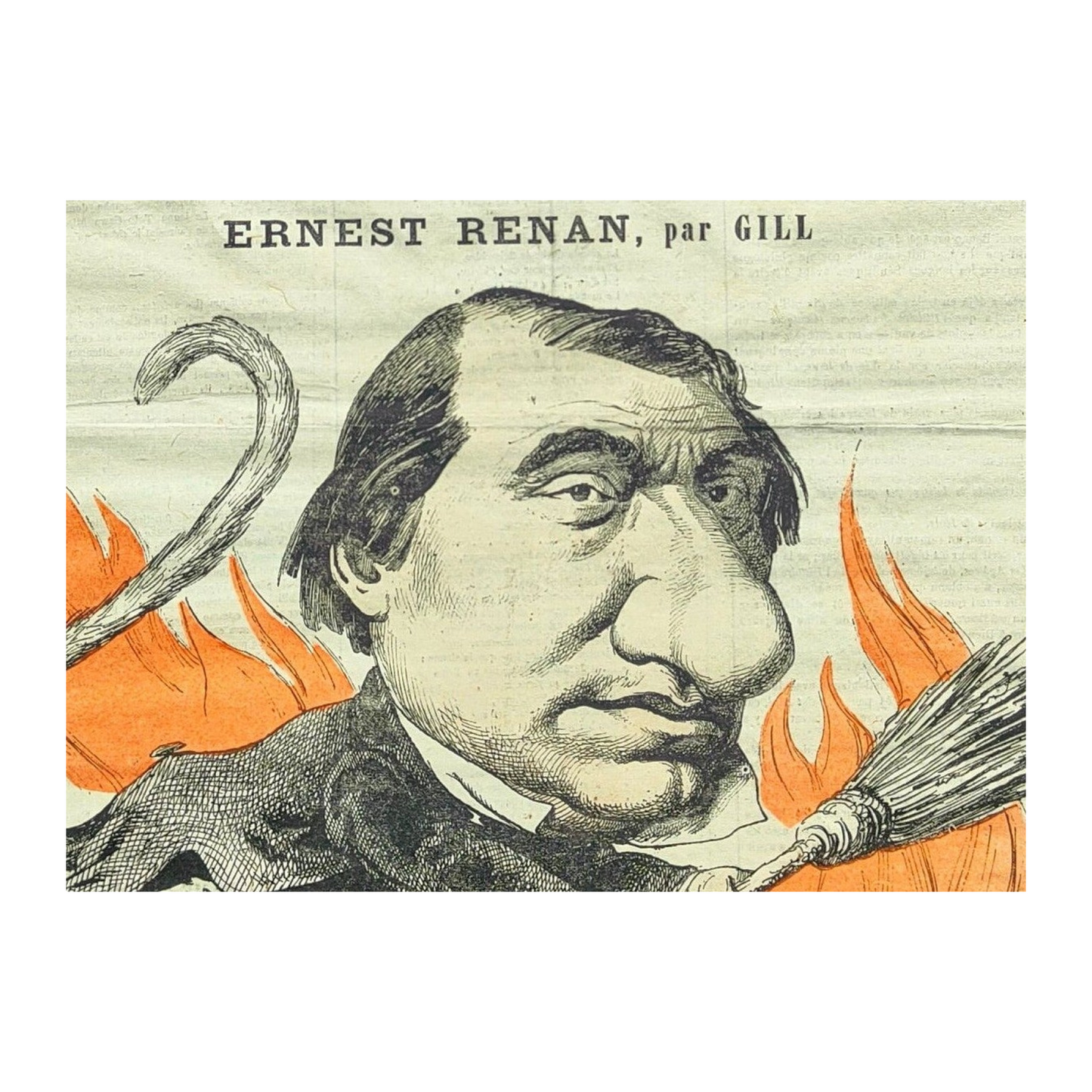 Caricature d’Ernest Renan en une du journal La Lune, lithographie ancienne bien encadrée au format 40 x 50 cm