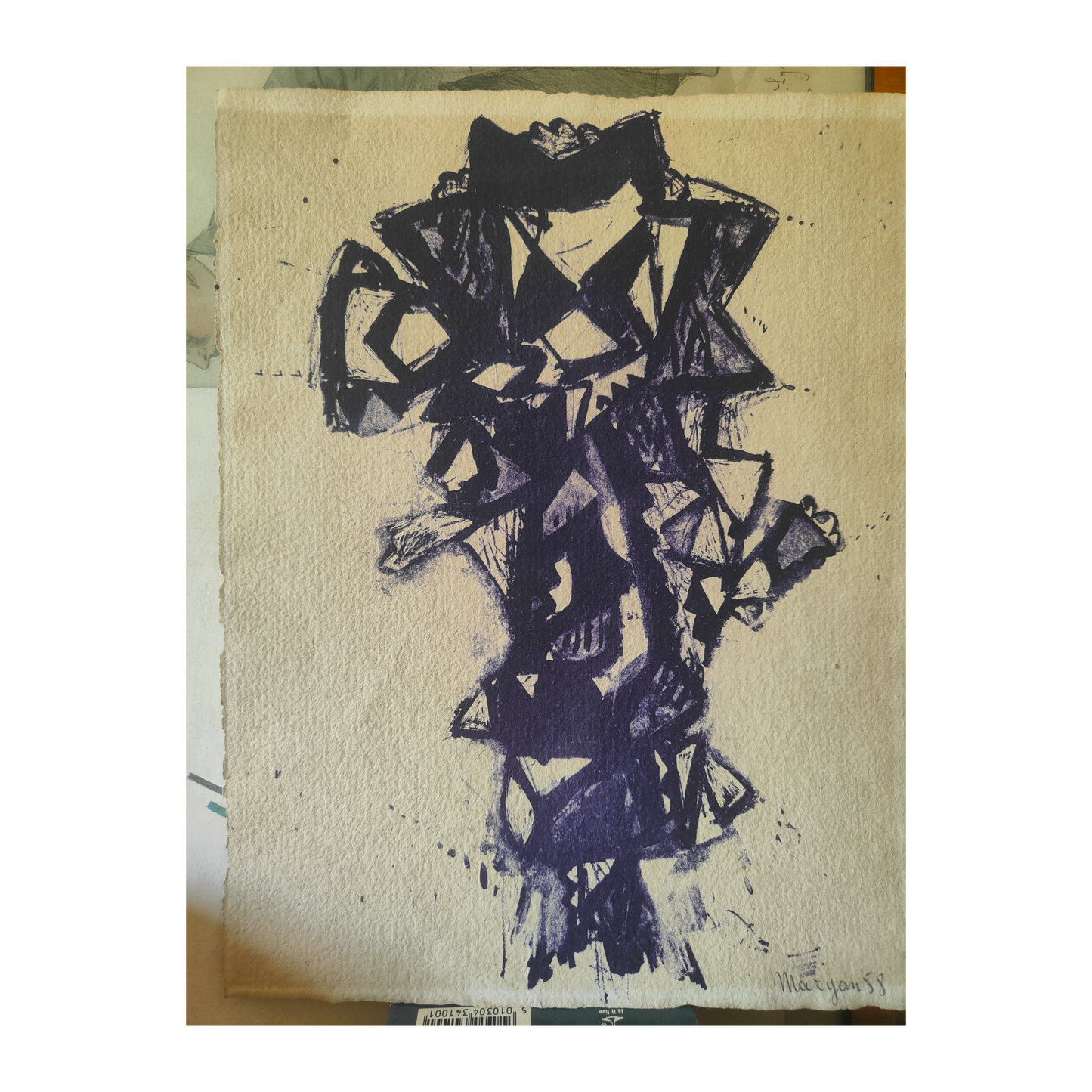 Composition en violet lithographie S Maryan art expressionniste européen 1958 26x32 cm 350 euros