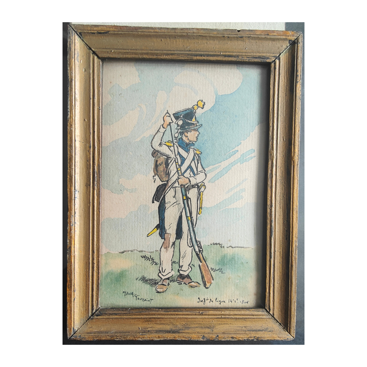 Fantassin du 14e régiment de ligne aquarelle Maurice Toussaint militaire uniforme français histoire militaire authentique