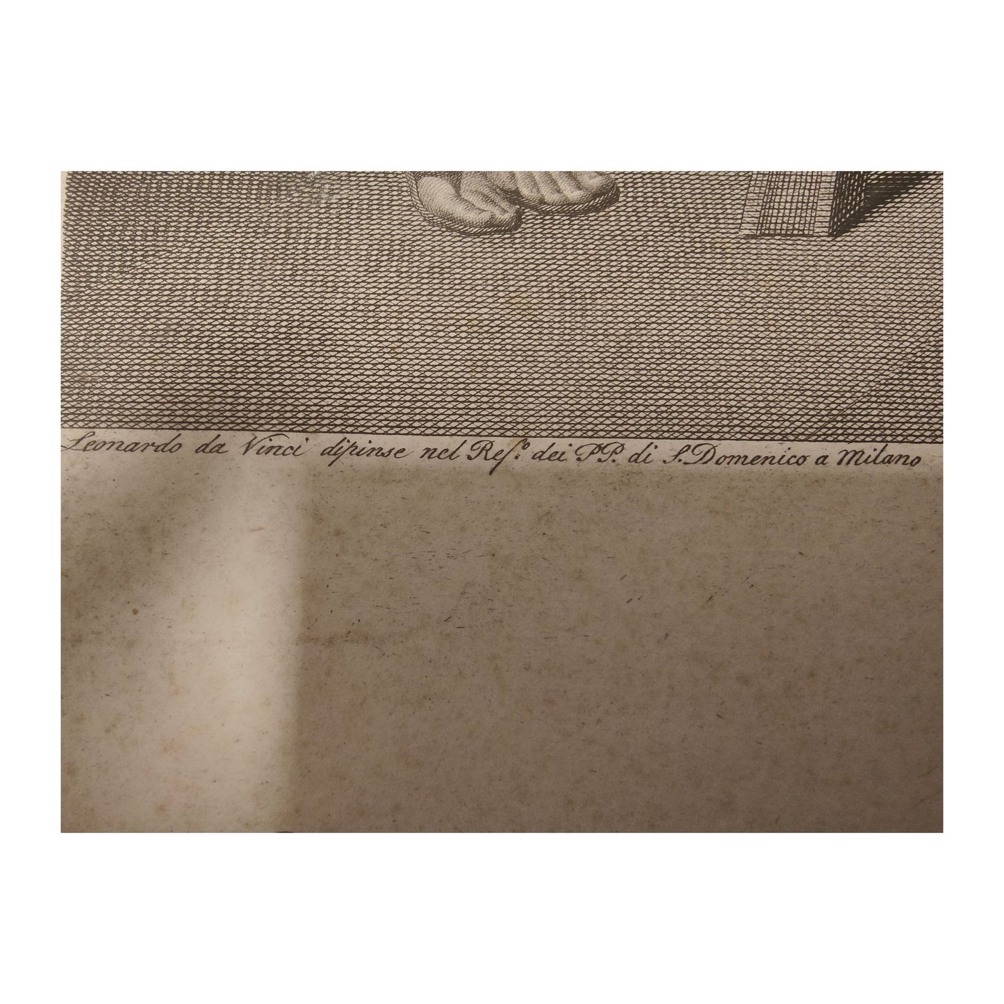 Gravure début XIXᵉ La Cène d’après Léonard de Vinci, dessin Matteini, gravure Rainaldi, impression Antonj à Rome, grande estampe contrecollée sur carton.