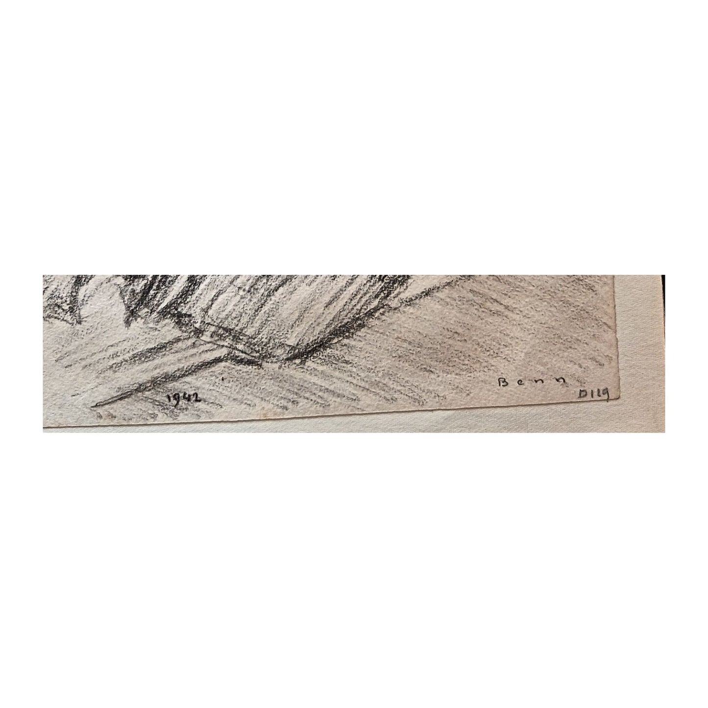 Dessin de 1942 de Benn (Bentsion Rabinowicz) représentant une femme lisant, probablement sa femme, œuvre non encadrée collée sur carton léger au format 20,5 x 28 cm