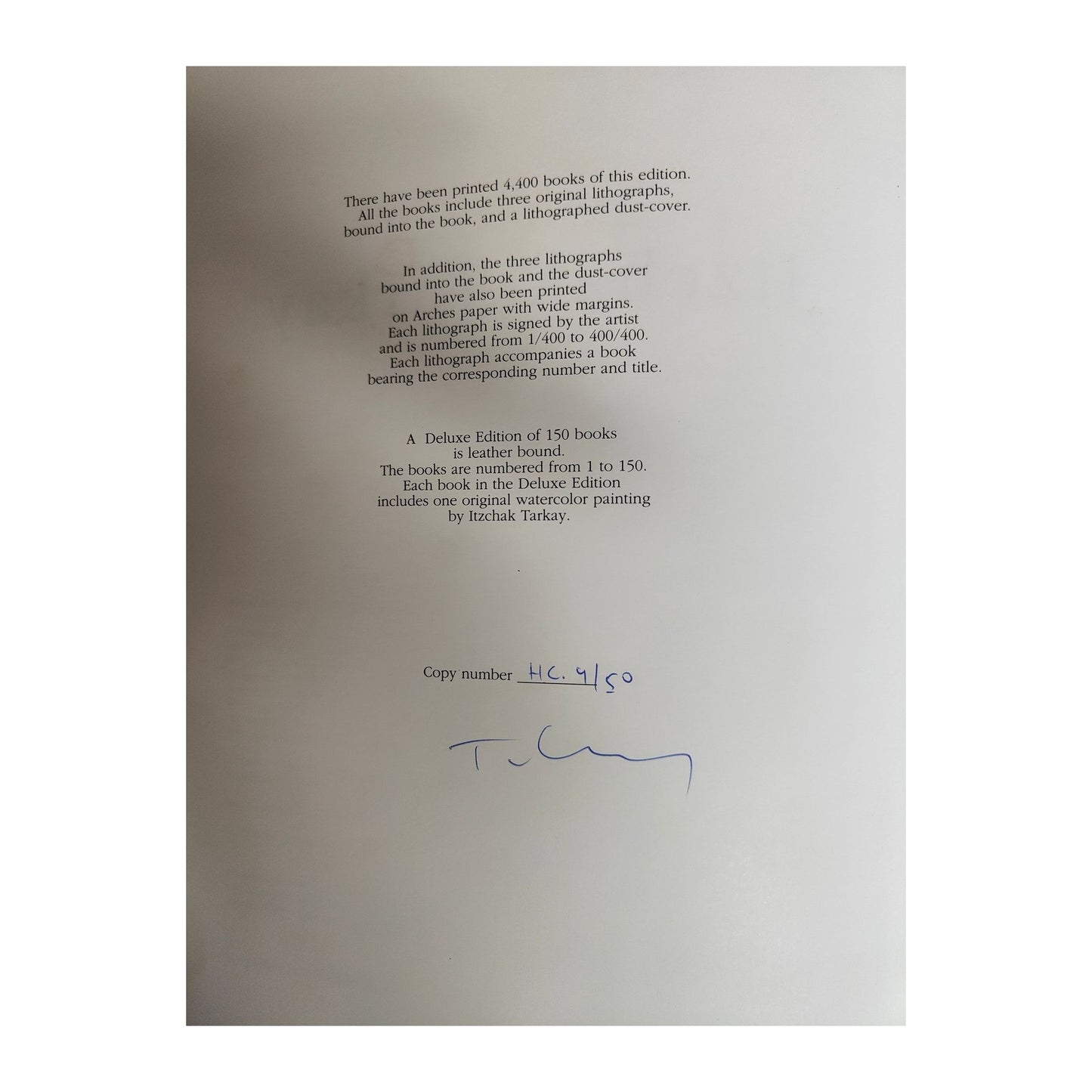 Catalogue Works on Paper d’Itzchak Tarkay, signé au stylo et justifié H.C. 4/50, édition Perry Art Gallery New York, œuvre rare pour collectionneurs d’art.