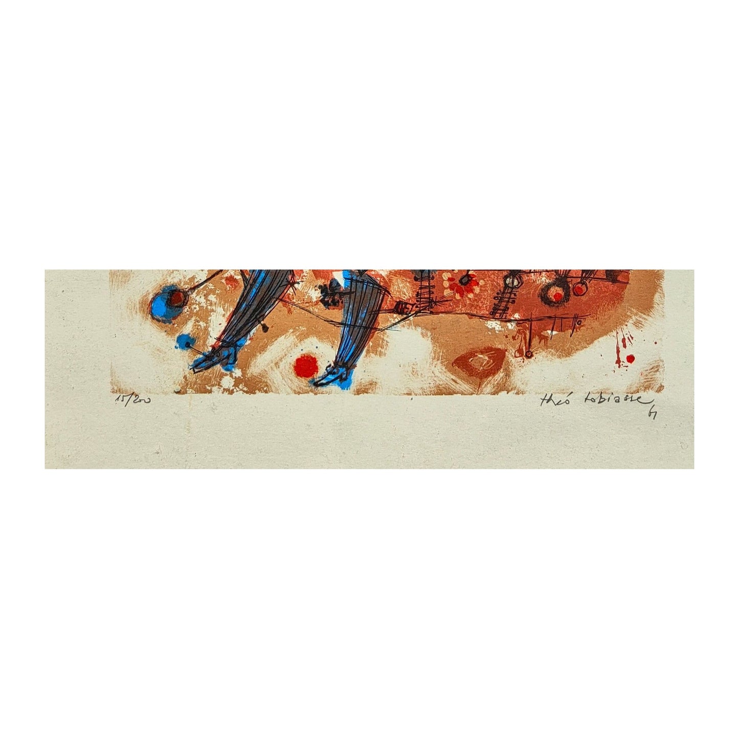 Lithographie couleur de Théo Tobiasse intitulée Mon village dans une pomme, justifiée 15 sur 200, signée au crayon et bien encadrée au format 38 x 57 cm