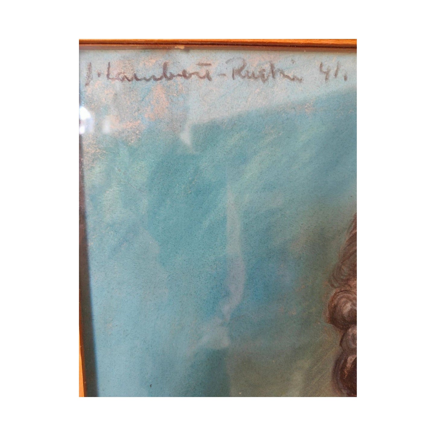 Grand pastel de Jean Lambert-Rucki représentant un portrait de femme sur fond bleu, œuvre signée et encadrée sous verre au format 50 x 87 cm