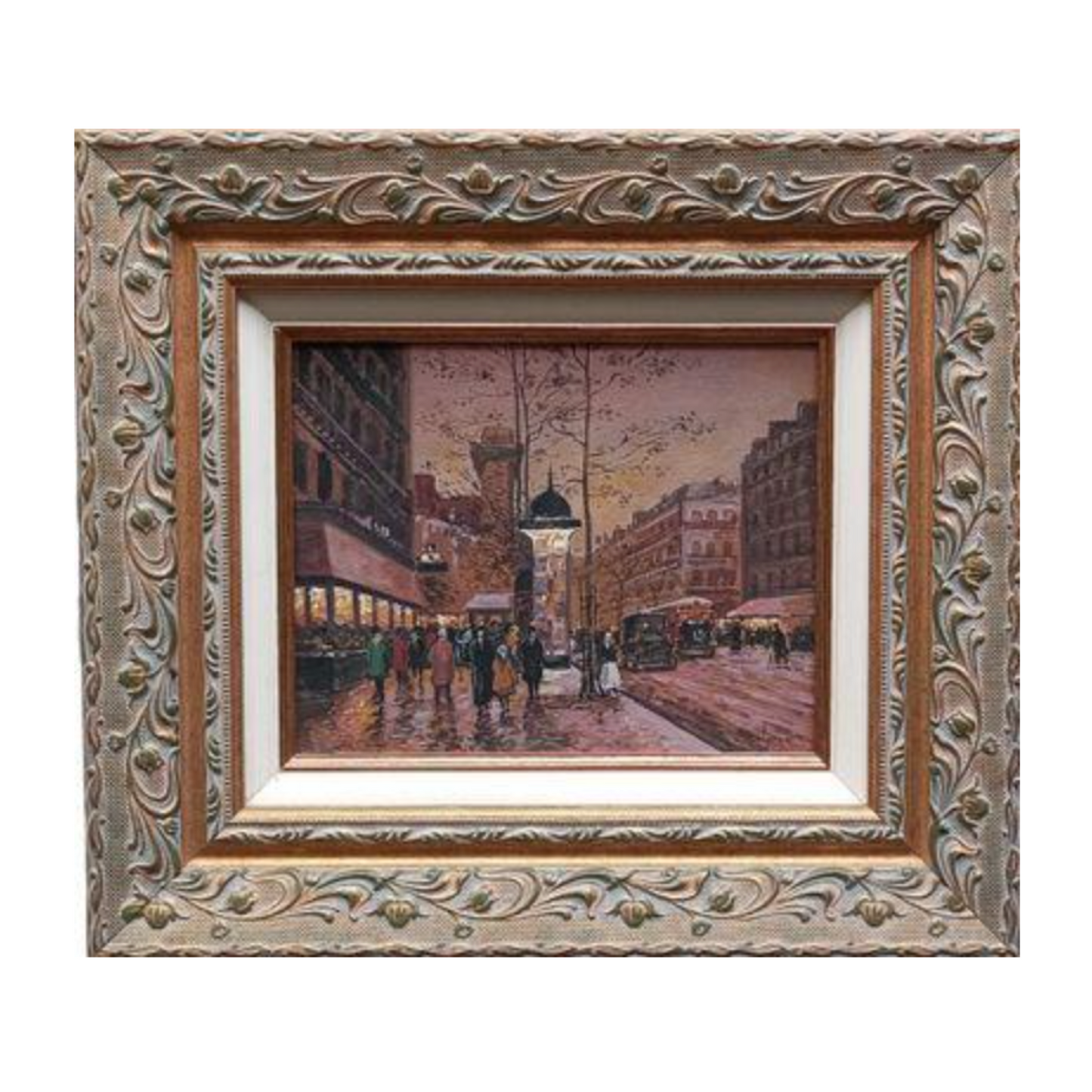 Scène parisienne, Porte Saint-Denis peinture à l'huile Daniel Calarco paysage urbain monument parisien scène de rue art moderne