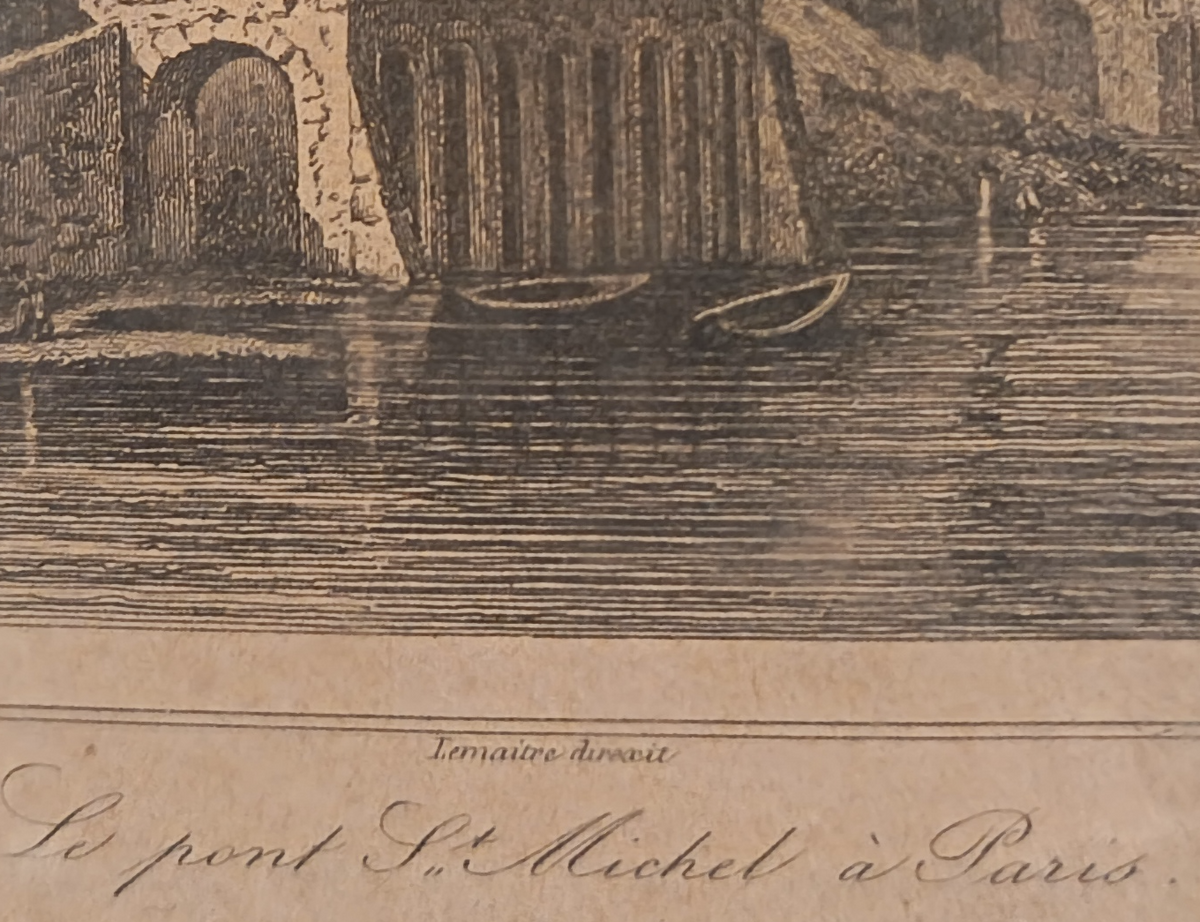 gravure ancienne- Le pont saint michel à Paris- Lemaître