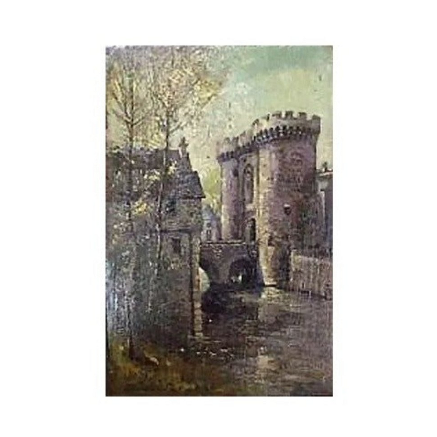 Huile sur panneau Chartres, la Porte Guillaume de Pierre Fleury, œuvre datée de 1931, scène architecturale authentique et expressive, non encadrée.