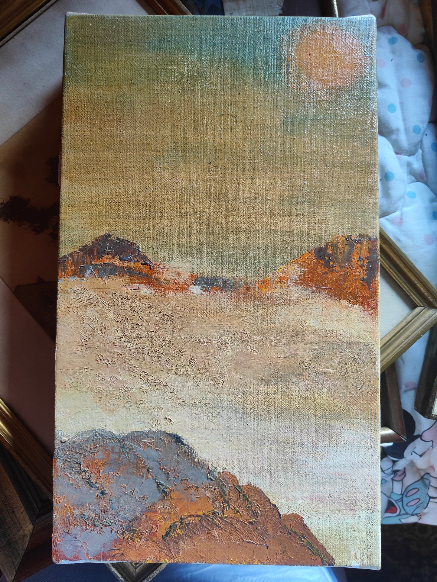 Diptyque Paysages (Glace et Désert) huile sur toile P. Delaperrière contrastes paysages nature glacée et désertique art contemporain