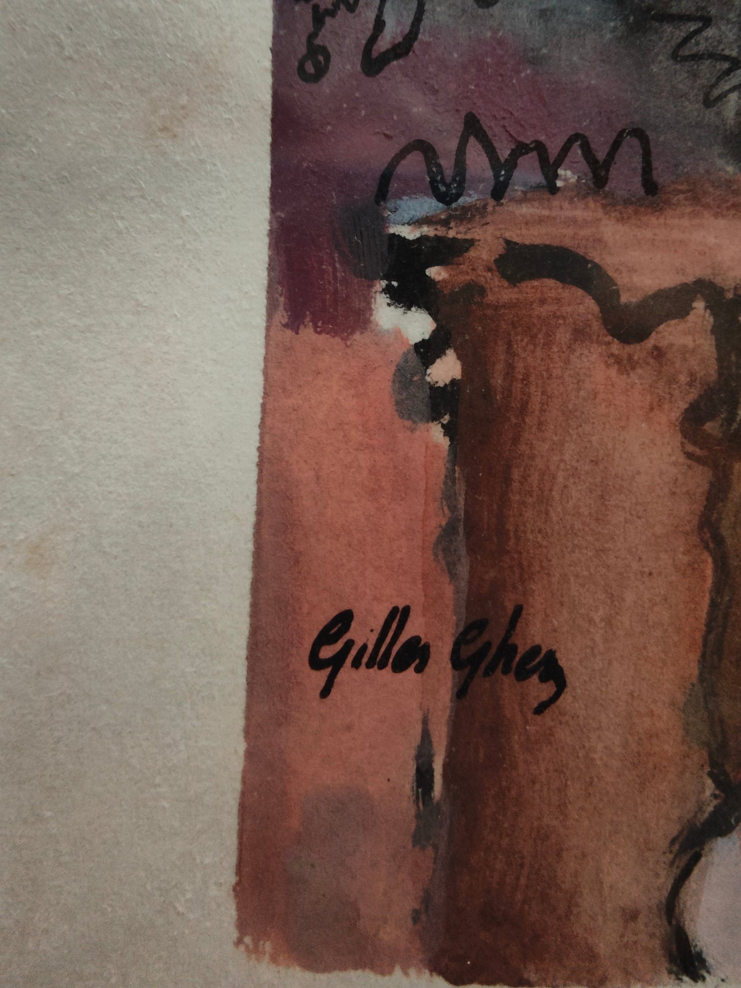 Œuvre originale Rêveries de Gilles Ghez, technique mixte sur papier signée et dédicacée à la main “Pour Hervé”, encadrée sous verre, à collectionner.