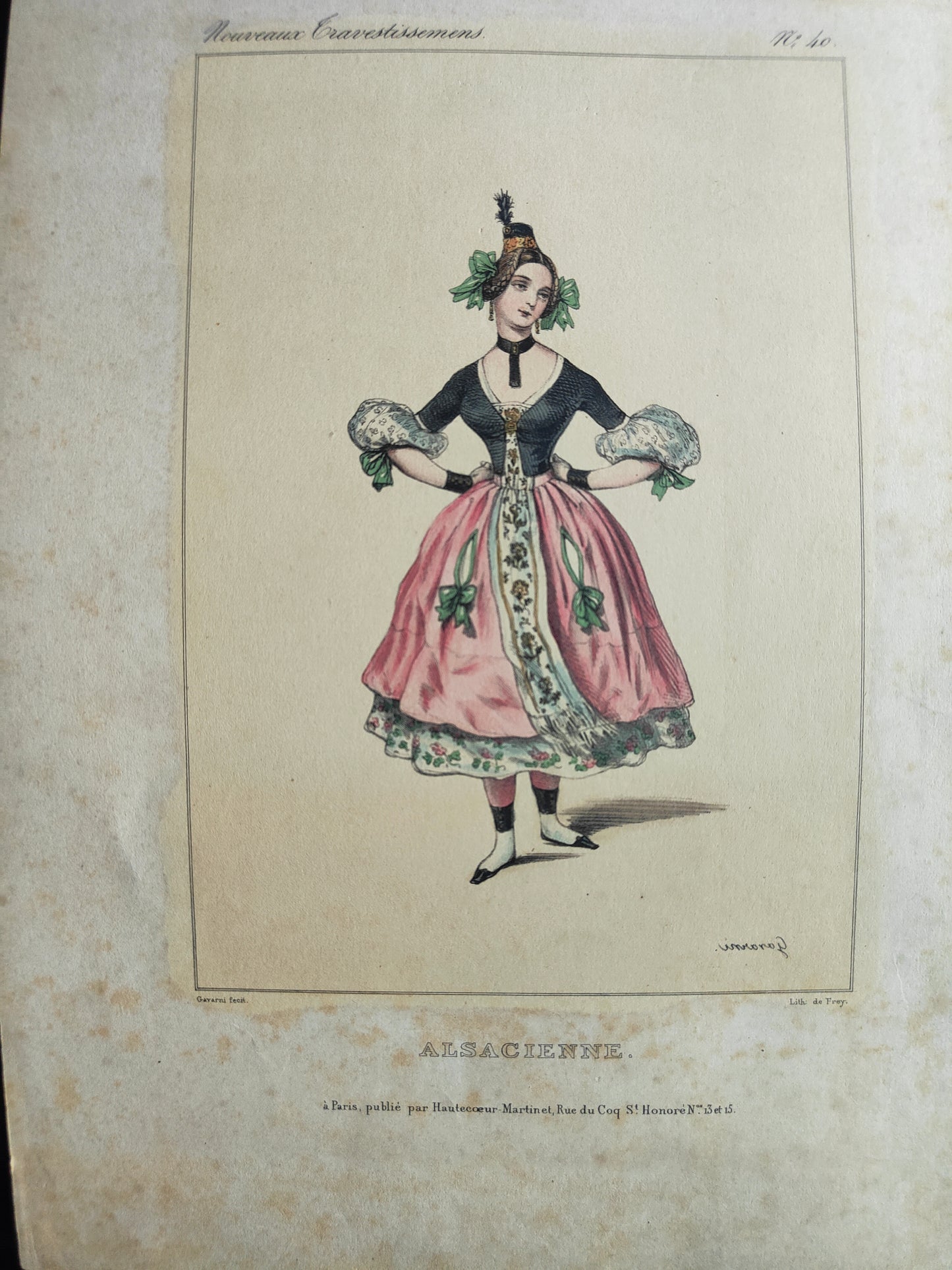 L'Alsacienne lithographie Paul Gavarni portrait femme costume traditionnel scène culturelle art graphique XIXe siècle